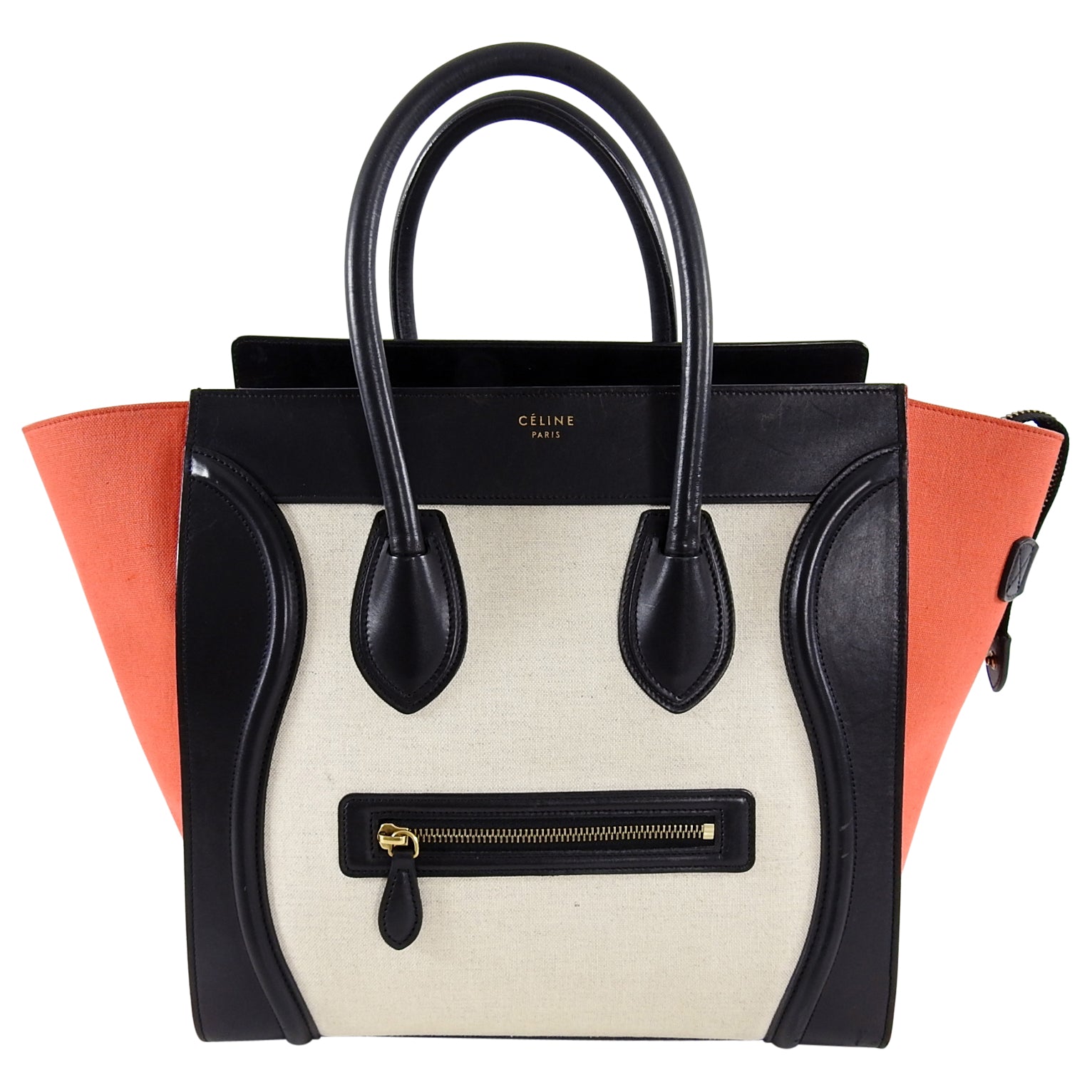 Celine Luggage Mini Tote Bag - Black & Red Tricolor Canvas Crossbody Purse for Women | Perfect for Work, Travel & Everyday Use