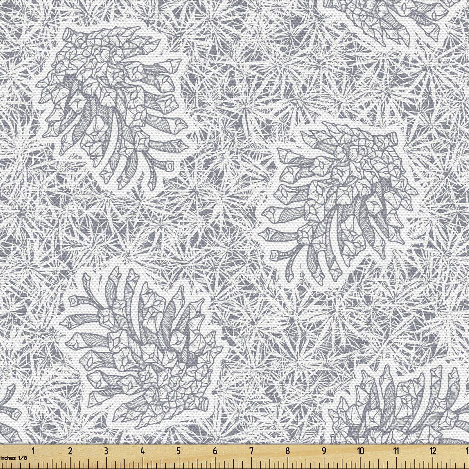 Ambesonne Botanical Fabric by The Yard - Continuous Muted Pine Cones Autumn Print on White Pale Purpleblue Plain Backdrop | 2 Yards Upholstery & Home Decor Fabric for Curtains, Pillows, Table Runners & DIY Crafts