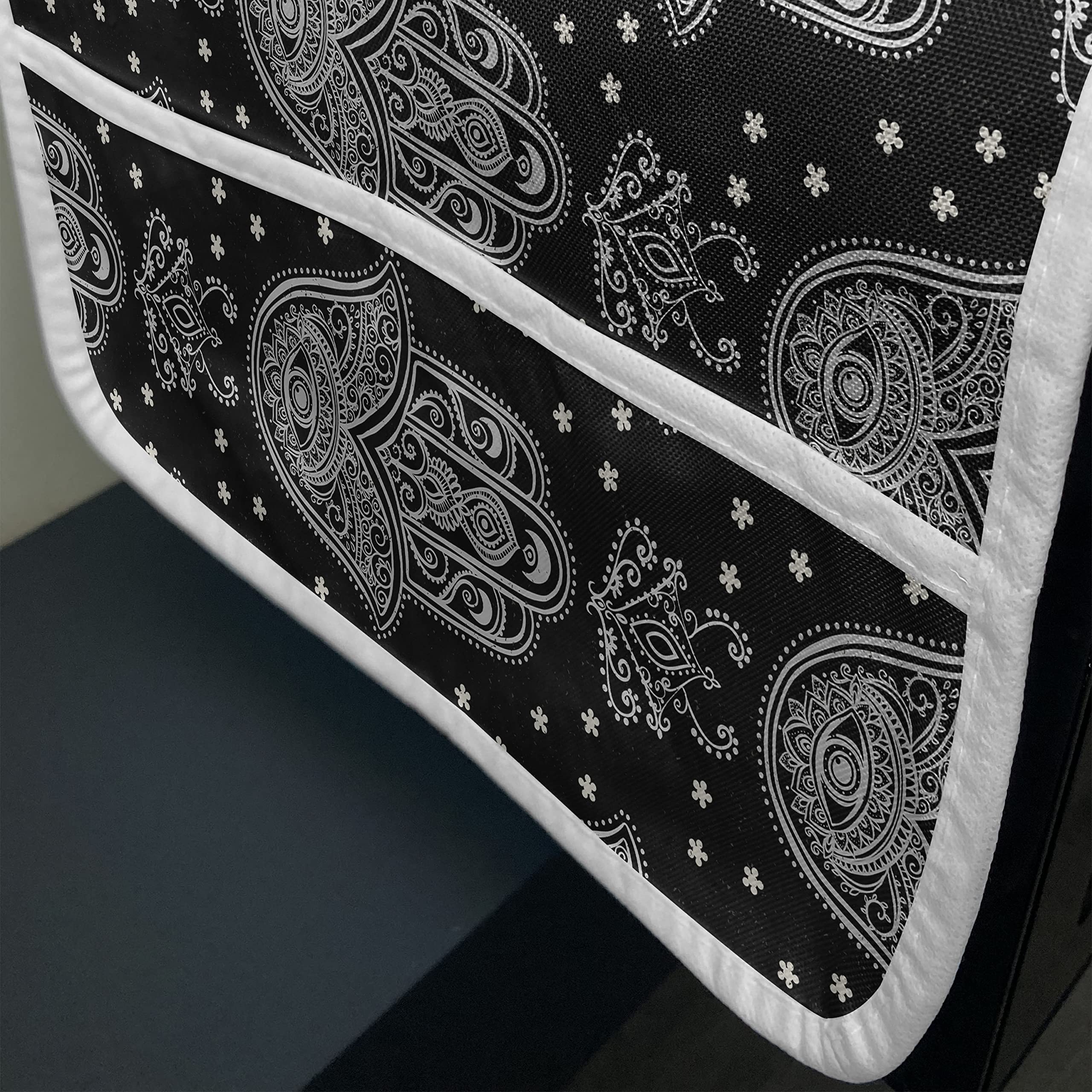 Ambesonne Black and White Microwave Cover - All Seeing Eye Oriental Design, Waterproof Kitchen Organizer with Pockets, 36