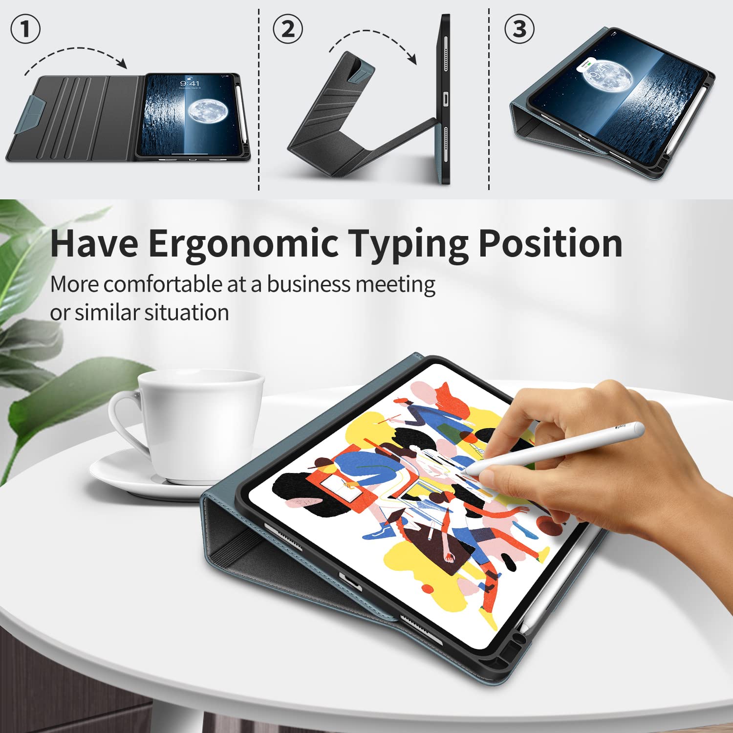 Premium Vegan Leather iPad Pro 12.9 Case (2022/2021/2020/2018 6th/5th/4th/3rd Gen) with Pencil Holder - Shockproof Folio Cover with Auto Sleep/Wake Feature for Work, School & Travel Protection