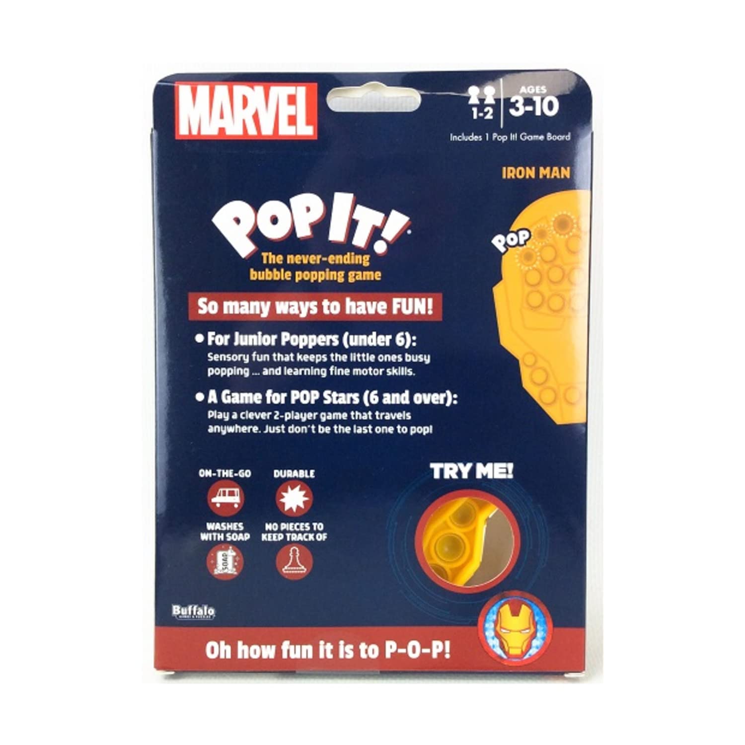 Pop It! Marvel Iron Man Fidget Sensory Toy - Stress Relief & Anxiety Relief for Kids & Adults - Perfect for Home, Office, Travel & Classroom Use