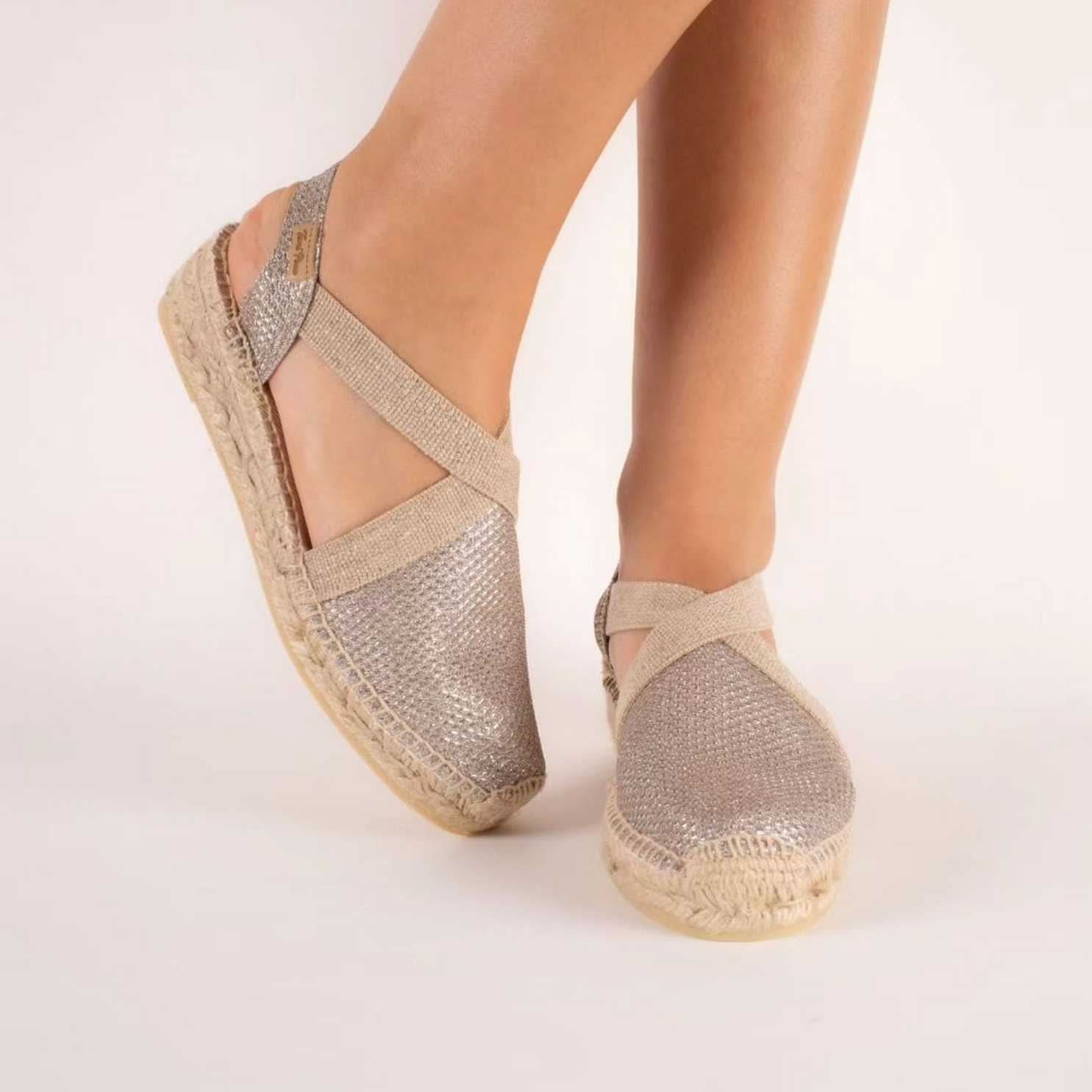 Women's Metallic Cotton Blend Wedge Espadrille Sandals - Velino S | Comfortable Summer Shoes for Beach, Vacation & Casual Outings