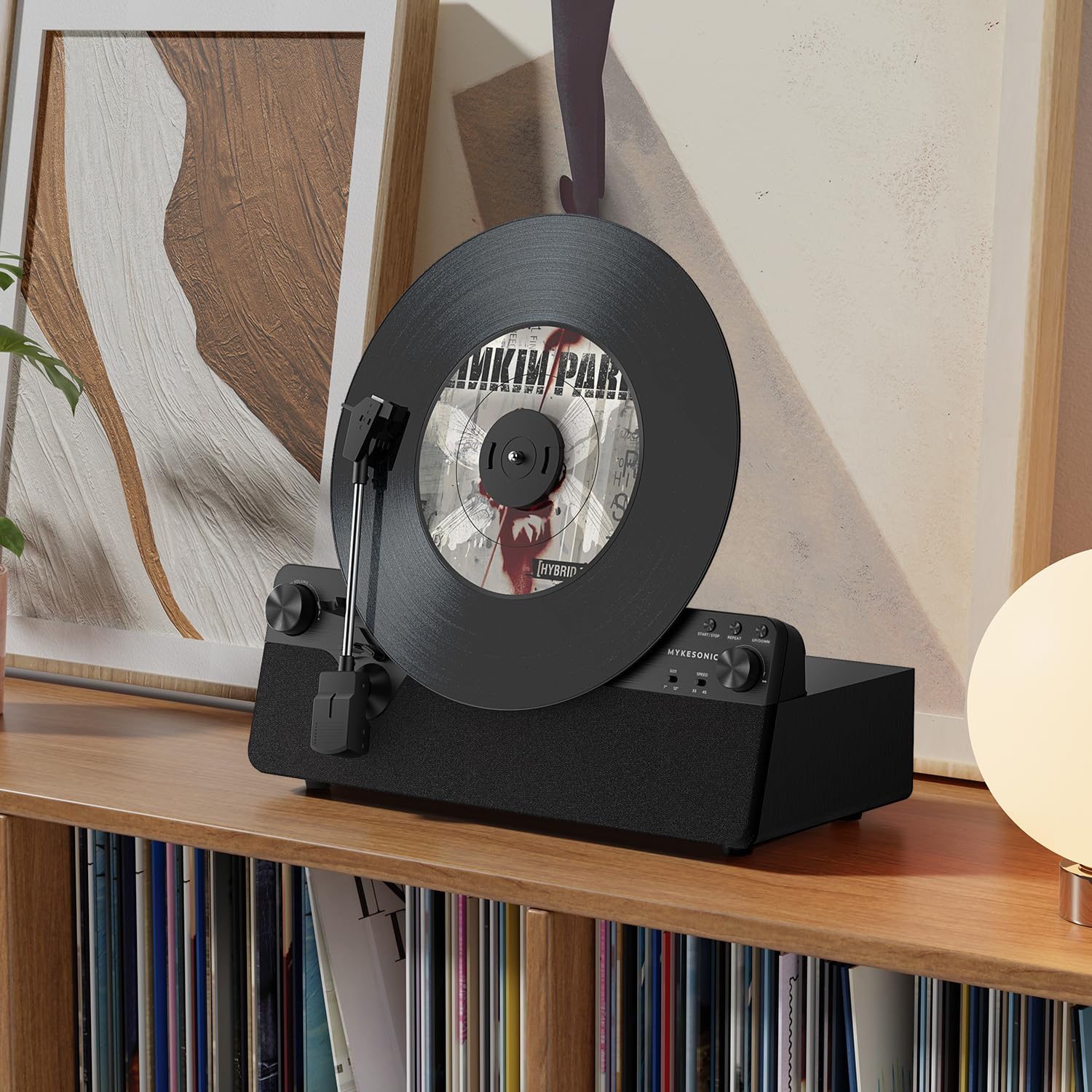 MYKESONIC Vertical Automatic Bluetooth Record Player - Belt Drive Vinyl Turntable with AT-3600L Magnetic Cartridge, Hi-Fi Stereo Speakers, Bluetooth In/Out, Aux & RCA Outputs - Perfect for Home Entertainment, Vinyl Collectors & Retro Music Lovers