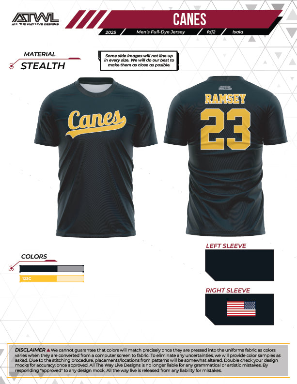 Canes Traditional Baseball Full Dye Jersey - High Performance Baseball Uniform for Youth & Adult Players - Perfect for Games, Practices, and Team Events