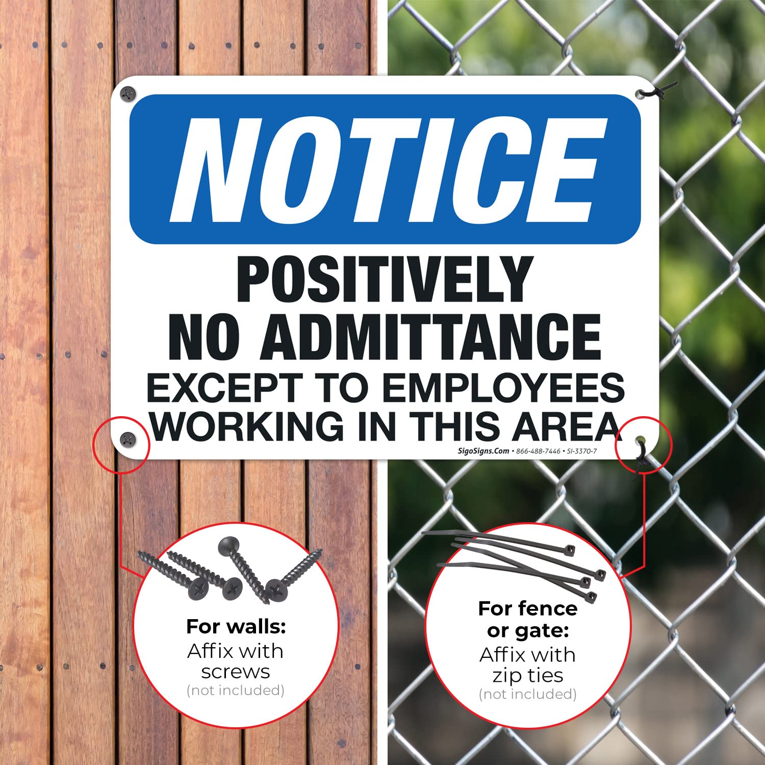 OSHA Compliant 'Positively No Admittance Except Employees' Sign - 10x7 Inch Rust-Free .040 Aluminum Safety Sign - Fade Resistant for Indoor/Outdoor Use - Made in USA - Perfect for Warehouses, Construction Sites & Restricted Areas