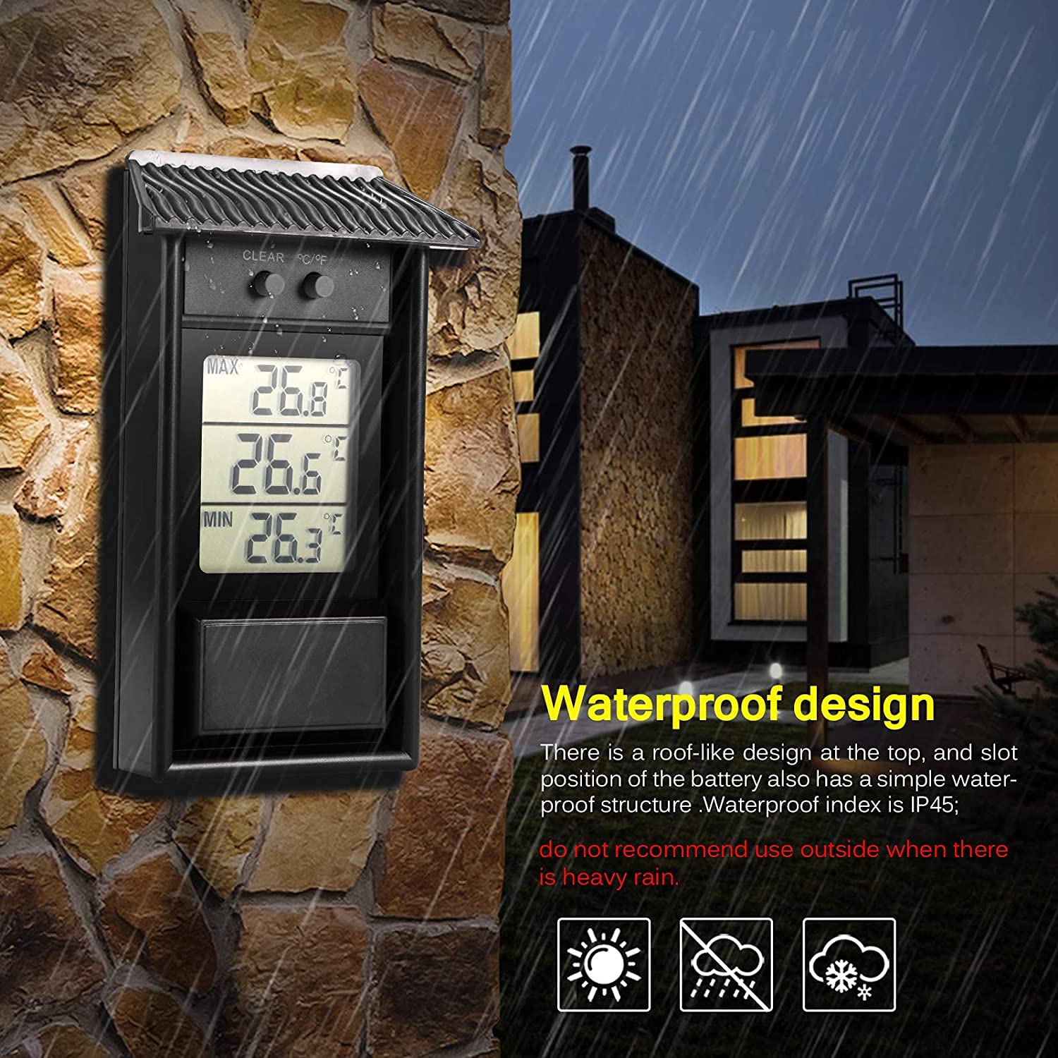 **Digital Max Min Greenhouse Thermometer - Indoor/Outdoor Temperature Monitor with Hook & Hole for Wall Mounting - Perfect for Home, Garden, Greenhouse, and Plant Nurseries (Black)**
