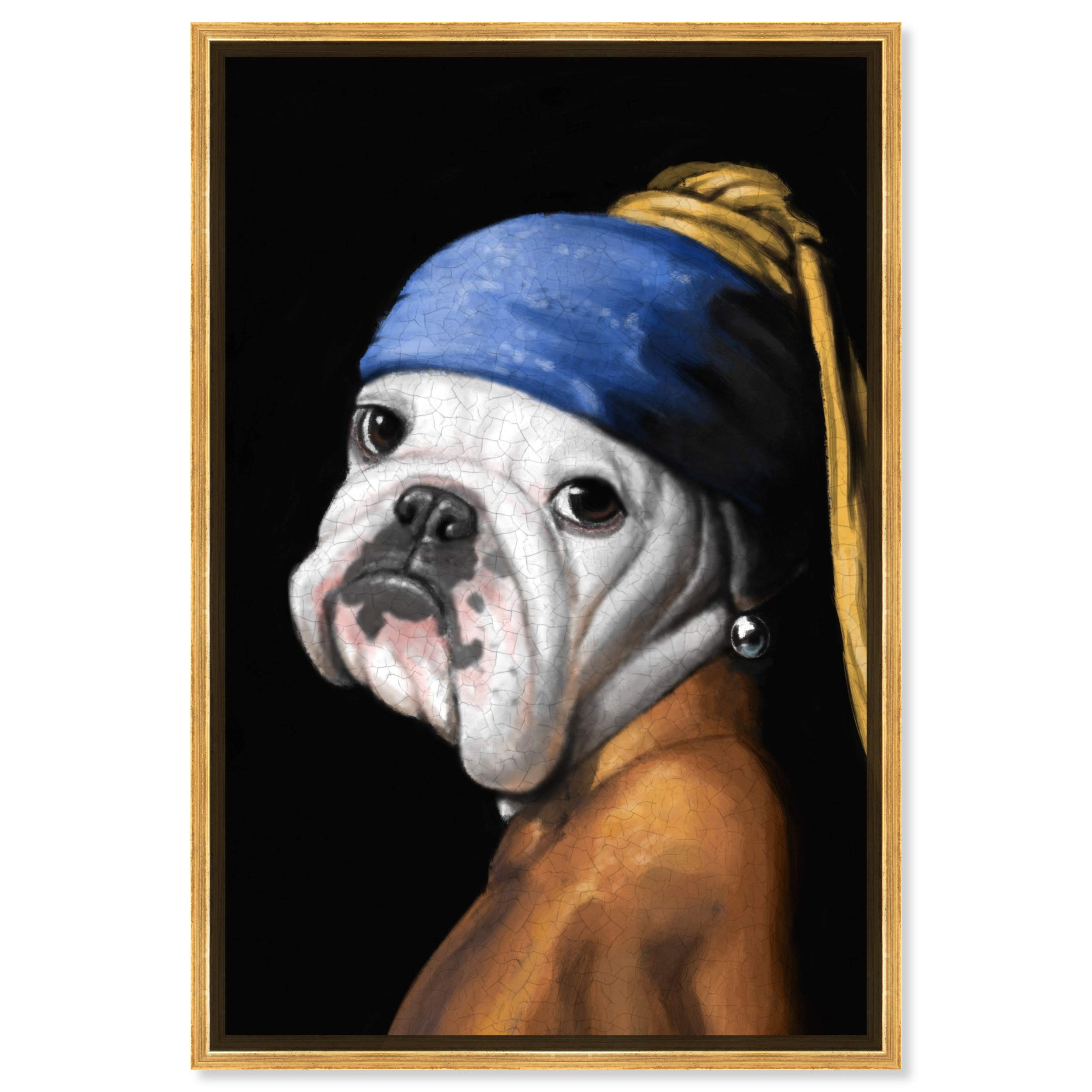 Classic & Figurative Framed Wall Art Canvas Print - 'Carson Kressley Dog with The Pearl Earring' Painting - Home Decor for Living Room, Bedroom & Office