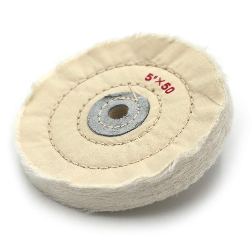 5 Inch White 50-Ply Cloth Buffing Polishing Wheel with 2/5 Inch Arbor - Compatible with Bench Grinders - Perfect for Metal Polishing, Jewelry Finishing & Automotive Detailing