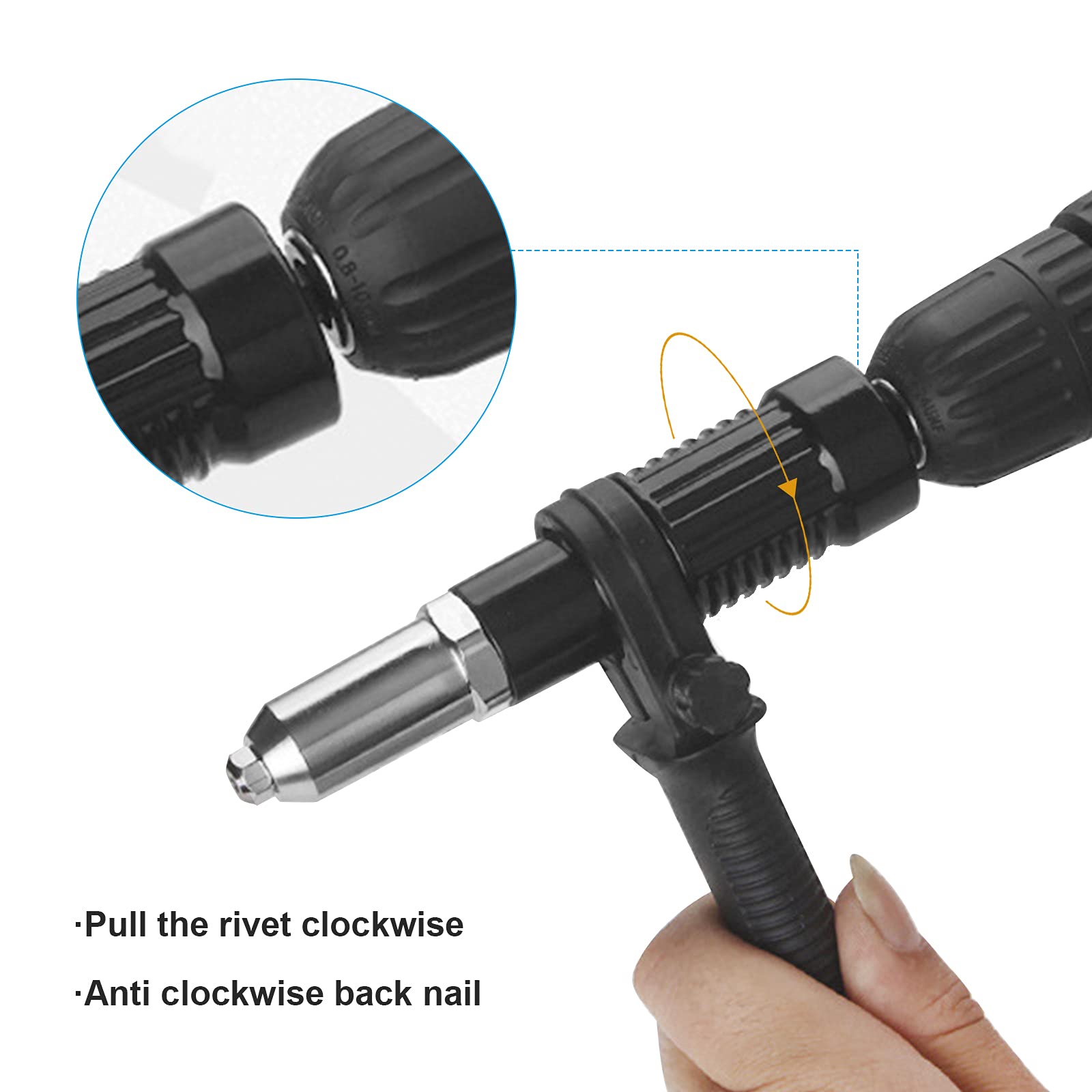 Heavy Duty Pop Rivet Gun Kit - Cordless Rivet Tool with Drill Attachment for Metal, Wood & Plastic - Perfect for DIY Projects, Auto Repair & Home Improvement