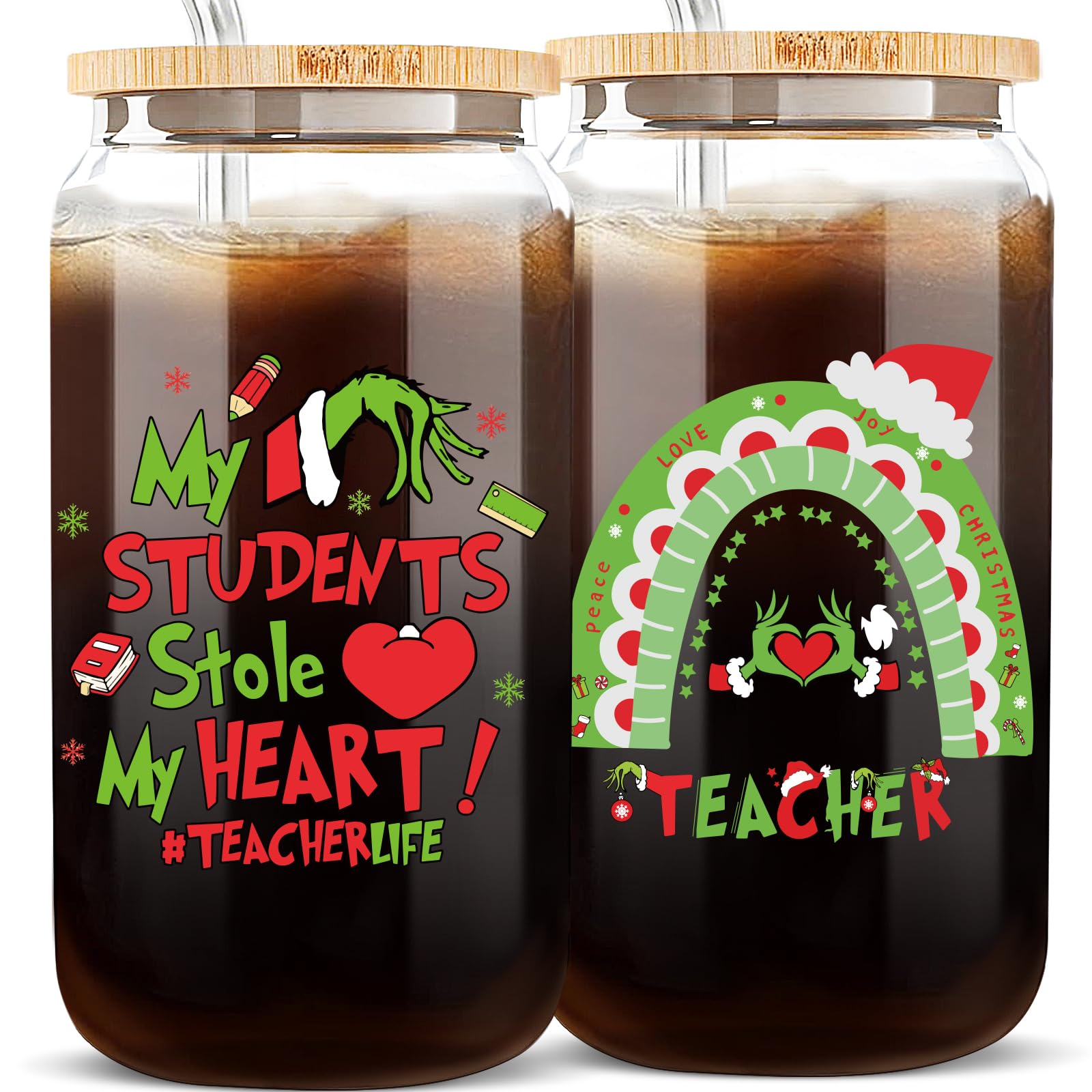 **16oz Funny Christmas Grin-ch Cups - Best Teacher Appreciation Gifts for Women, End of Year Thank You Present from Students - Perfect for Holiday Celebrations & Classroom Use**