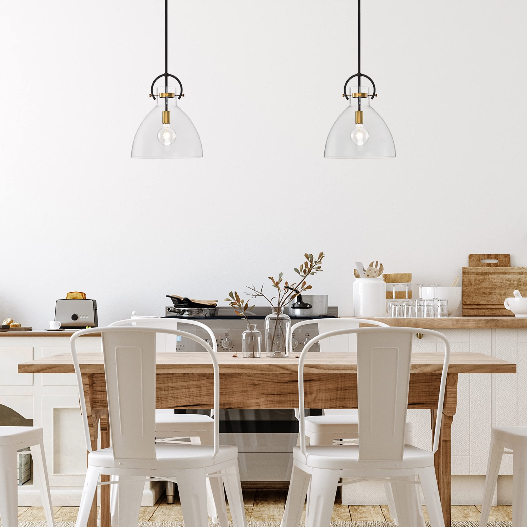 Edvivi 1-Light Oil Rubbed Bronze & Antique Gold Bowl Shaped Clear Glass Pendant Light Fixture - Perfect for Kitchen Island, Dining Room, or Entryway Lighting