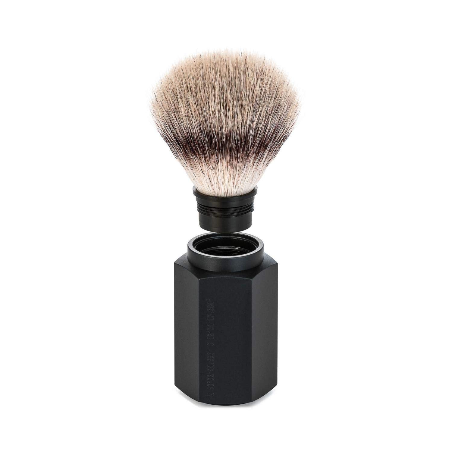Premium MÜHLE HEXAGON Graphite 3-Piece Silvertip Fiber Shaving Set for Men - Luxury Wet Shaving Kit with Stand, Brush & Razor - Perfect Gift for Father's Day & Grooming Enthusiasts