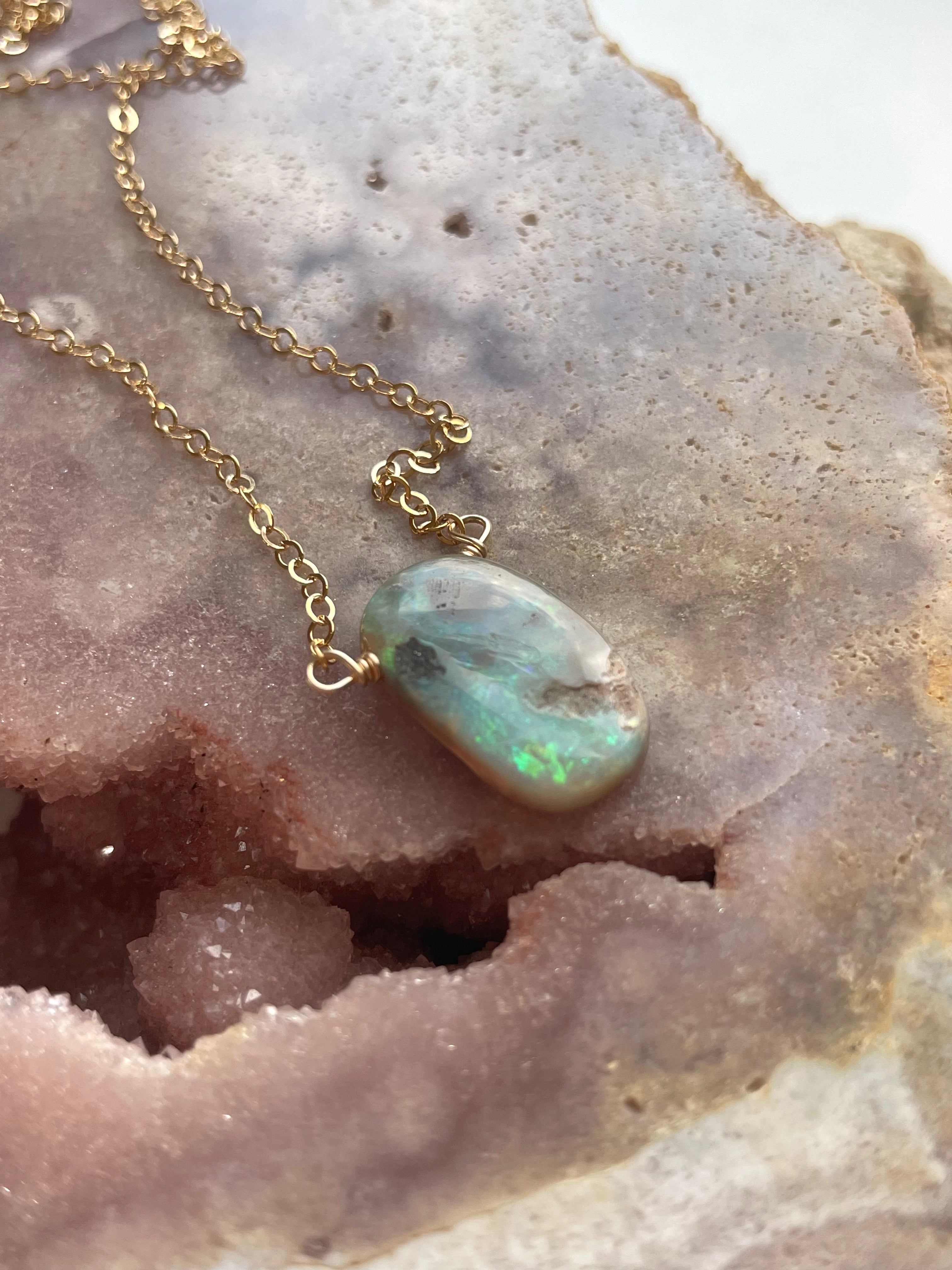 Exquisite Australian Opal Pendant Necklace - 14K Gold Filled Elegant Jewelry for Women | Perfect Gift for Birthday, Anniversary & Special Occasions