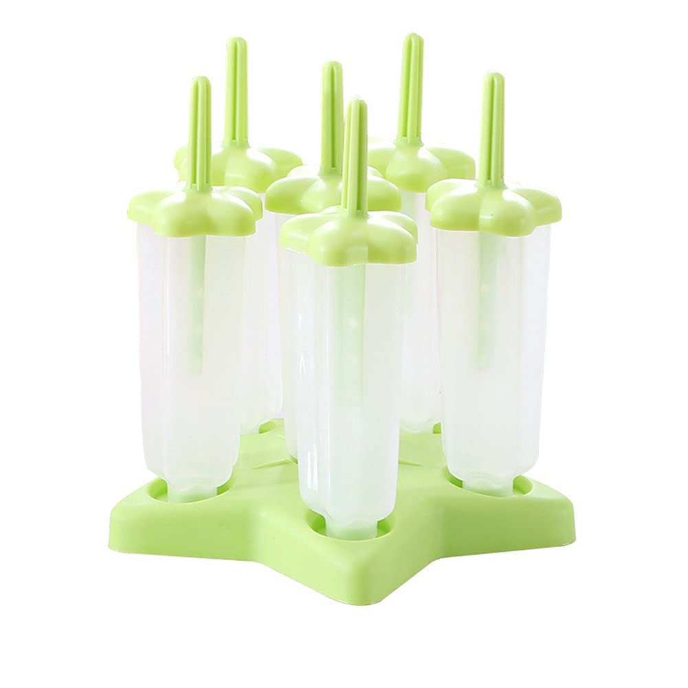 6-Piece Reusable Popsicle Molds for Homemade Ice Cream - Easy Release DIY Ice Pop Maker with Pentagram Design (Green) - Perfect for Summer Treats, Kids Snacks & Healthy Frozen Desserts