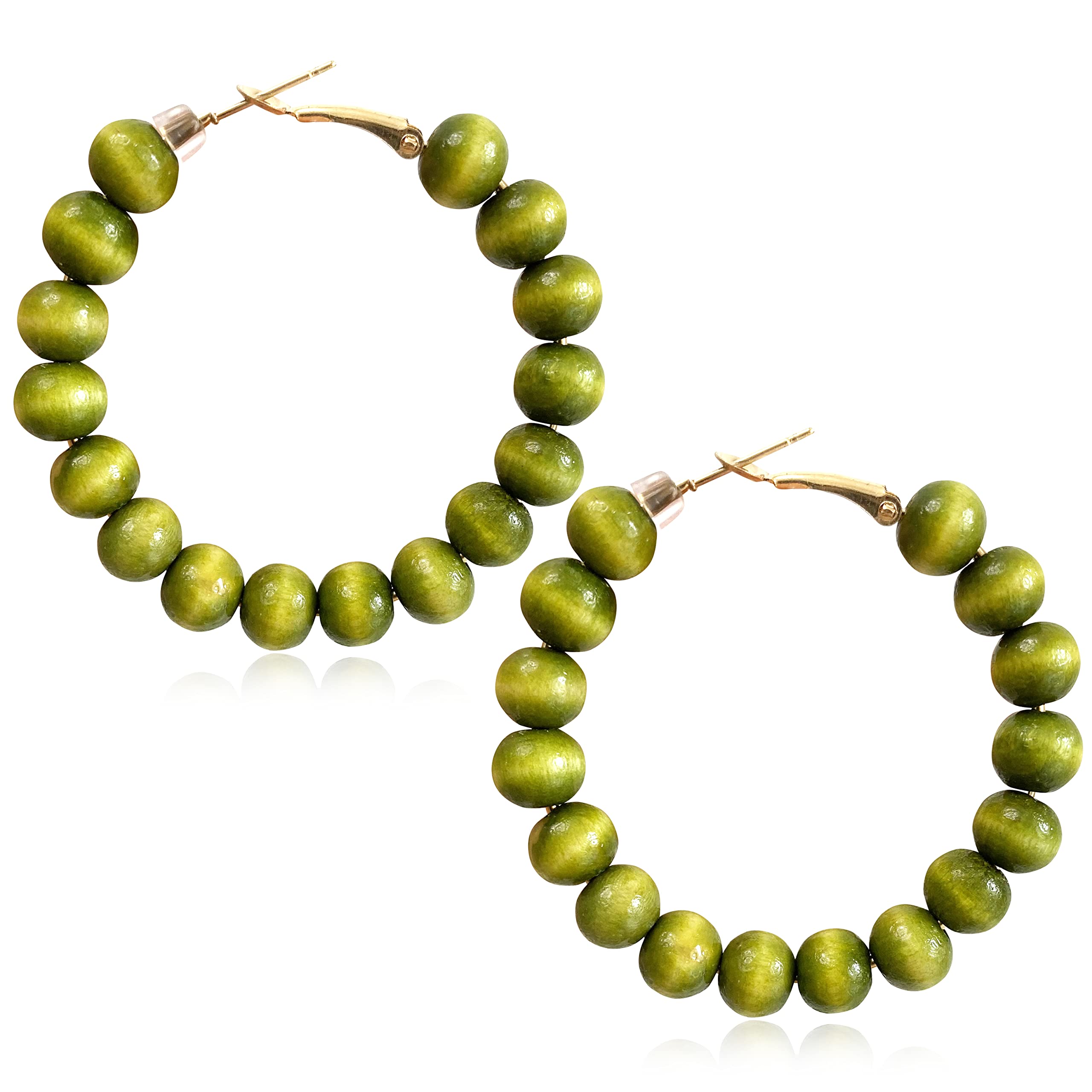 Handmade Wooden Beaded Hoop Earrings for Women - Bohemian Minimalist Circle Wood Bead Dangle Drop Earrings - Vintage Chic Ethnic Statement Jewelry - Perfect for Festivals, Weddings & Everyday Wear