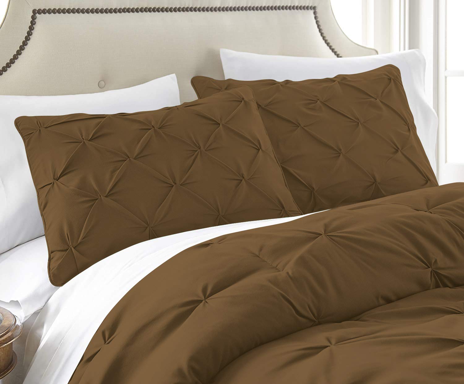 Premium 100% Egyptian Cotton 7-Piece Pinch Pleat Pintuck Comforter Set - 800 Thread Count, Ultra Soft & Breathable (California King, Taupe) for Luxury Bedroom Decor & Hotel-Style Comfort
