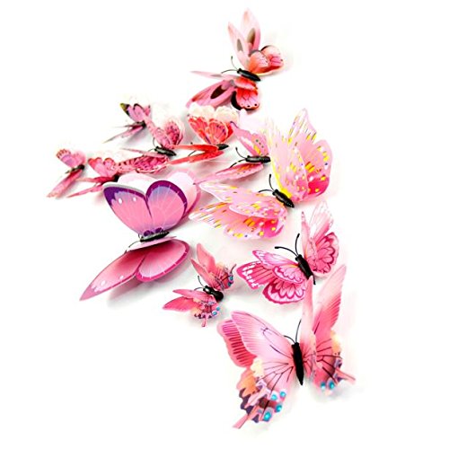 3D Fridge Magnet Wall Decal - Pink Home Decor Sticker for Baby Room, Kitchen & Office - 12x Adhesive Applique for Refrigerator, Walls & Doors