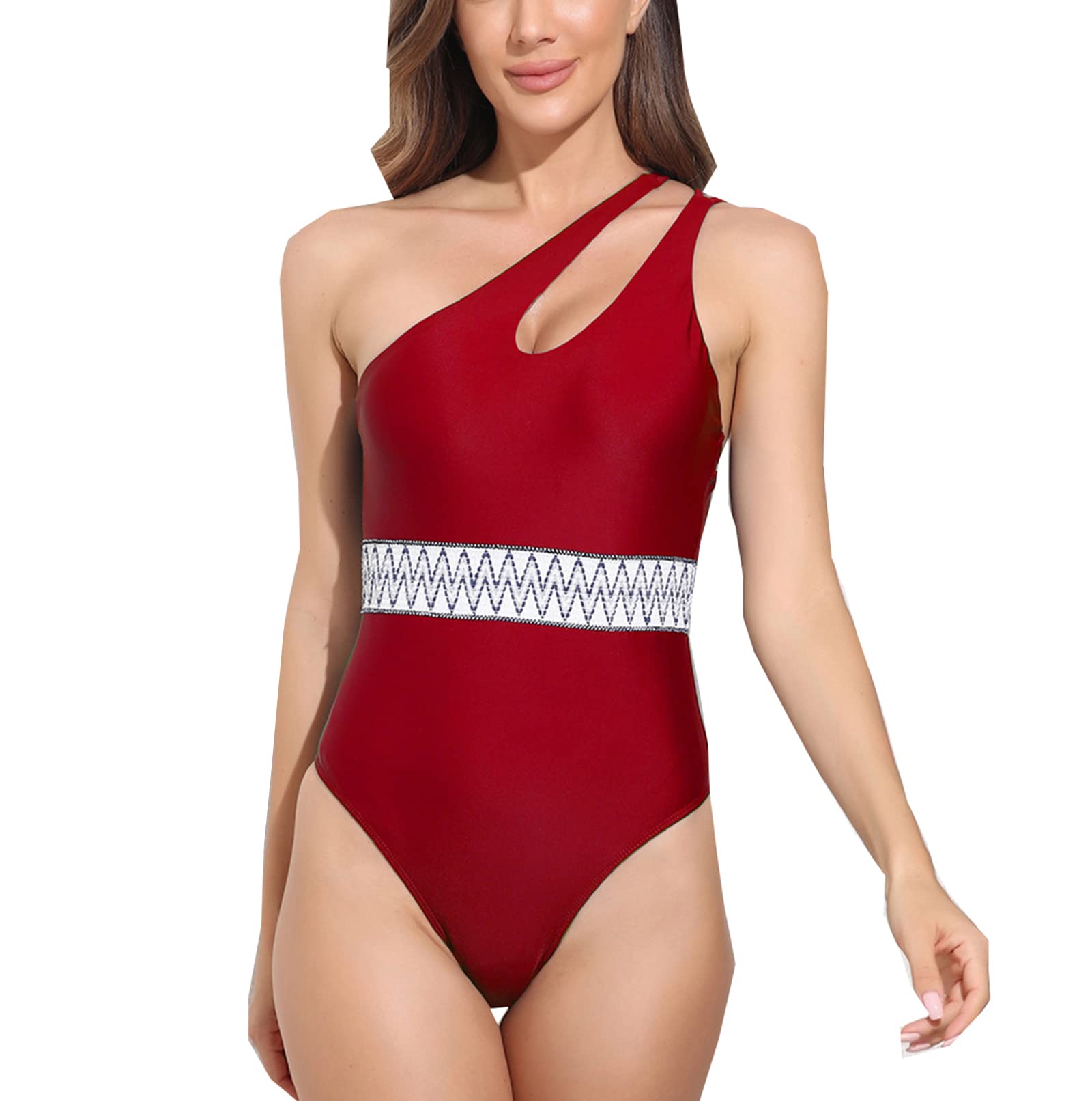 Easyoyo Women's One Shoulder Vintage Monokini Swimsuit - Sexy Cut Out Bathing Suit for Beach, Pool Party & Summer Vacation