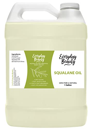 1 Gallon 100% Pure Plant-Derived Squalane Oil - Cold Pressed, Unrefined Premium Grade Moisturizer for Face, Skin & Hair Care - Hydrating Dry Skin, Anti-Aging, Hair Growth - Perfect for DIY Beauty, Massage & Spa Treatments