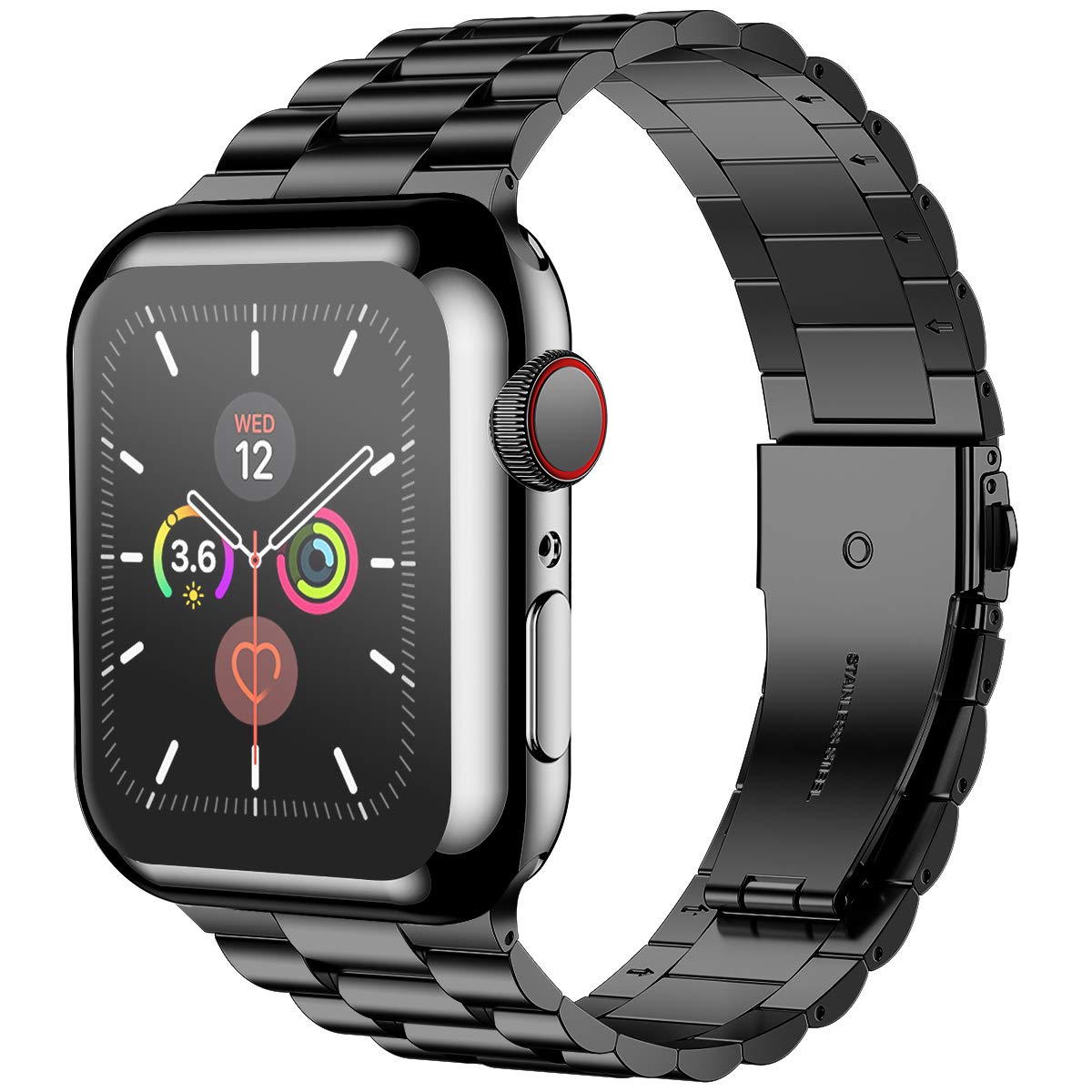 Premium Stainless Steel Apple Watch Band 44mm Compatible with Series 6/5/4/SE - Durable Metal iWatch Strap with Screen Protector Case for Men & Women (Black) - Perfect for Workouts, Office & Everyday Wear