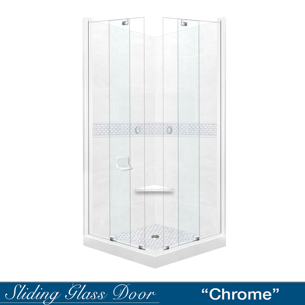DIY Shower Remodel Kit - Natural Buff Sistine Stone & Jewel Stone Accent for Bathroom Corner | Waterproof Tile Alternative for Shower Walls & Bathtub Surrounds