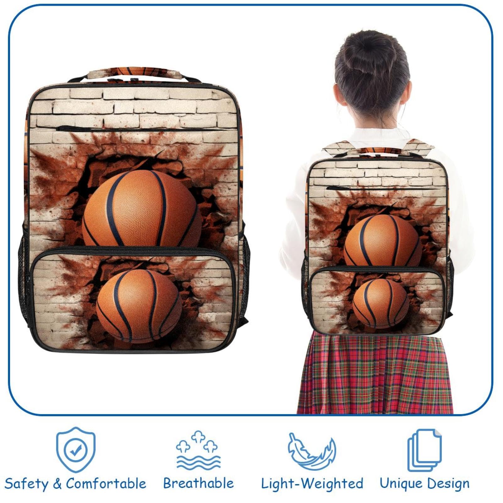 Lightweight Travel Backpack - Small Carry On Backpack with 3D Basketball Pattern Design - Perfect for School, Gym, Hiking & Airplane Travel