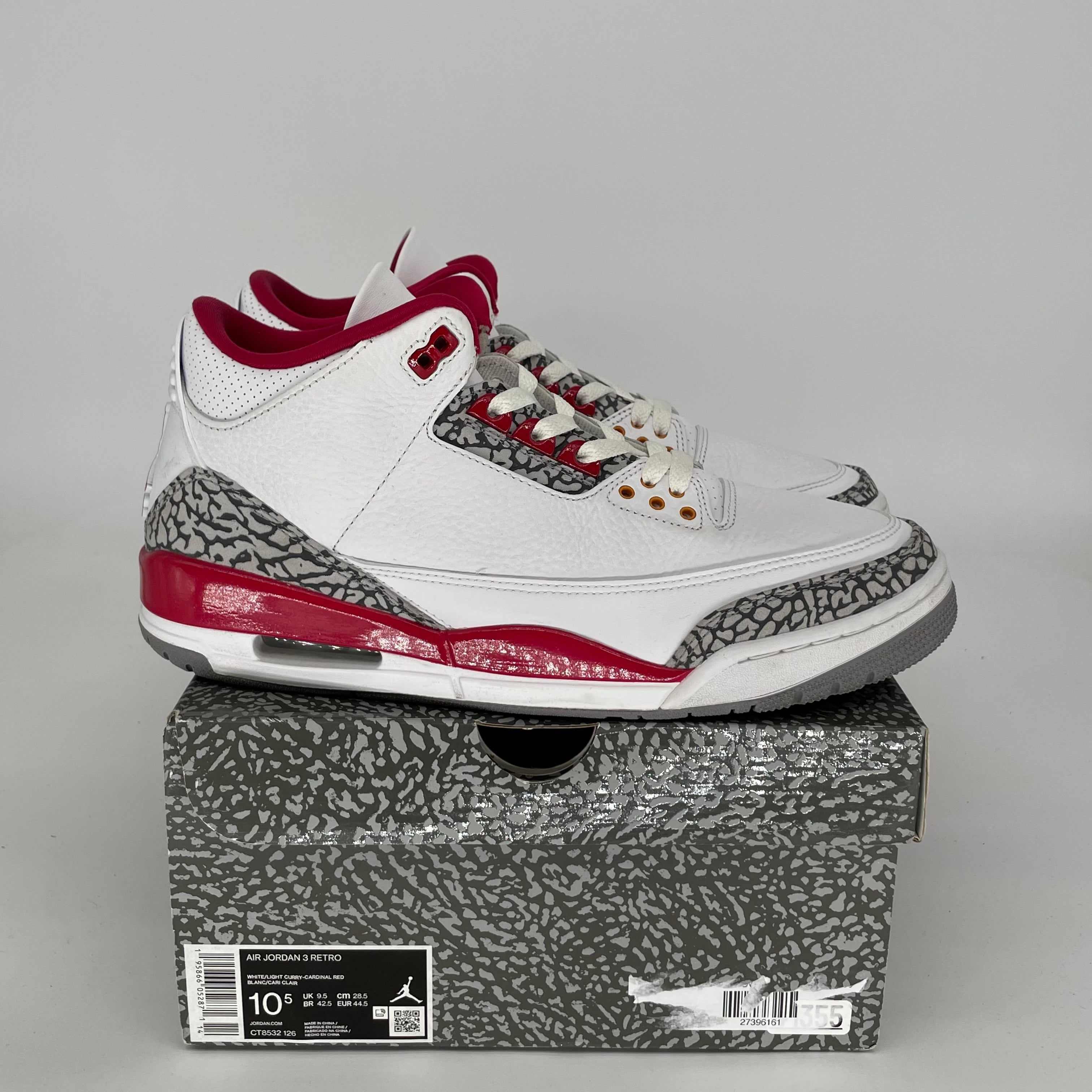 AIR JORDAN 3 CARDINAL Retro Basketball Shoes Men's Size 10.5 (CT8532-126) - Authentic Sneakers for Streetwear & Basketball Games