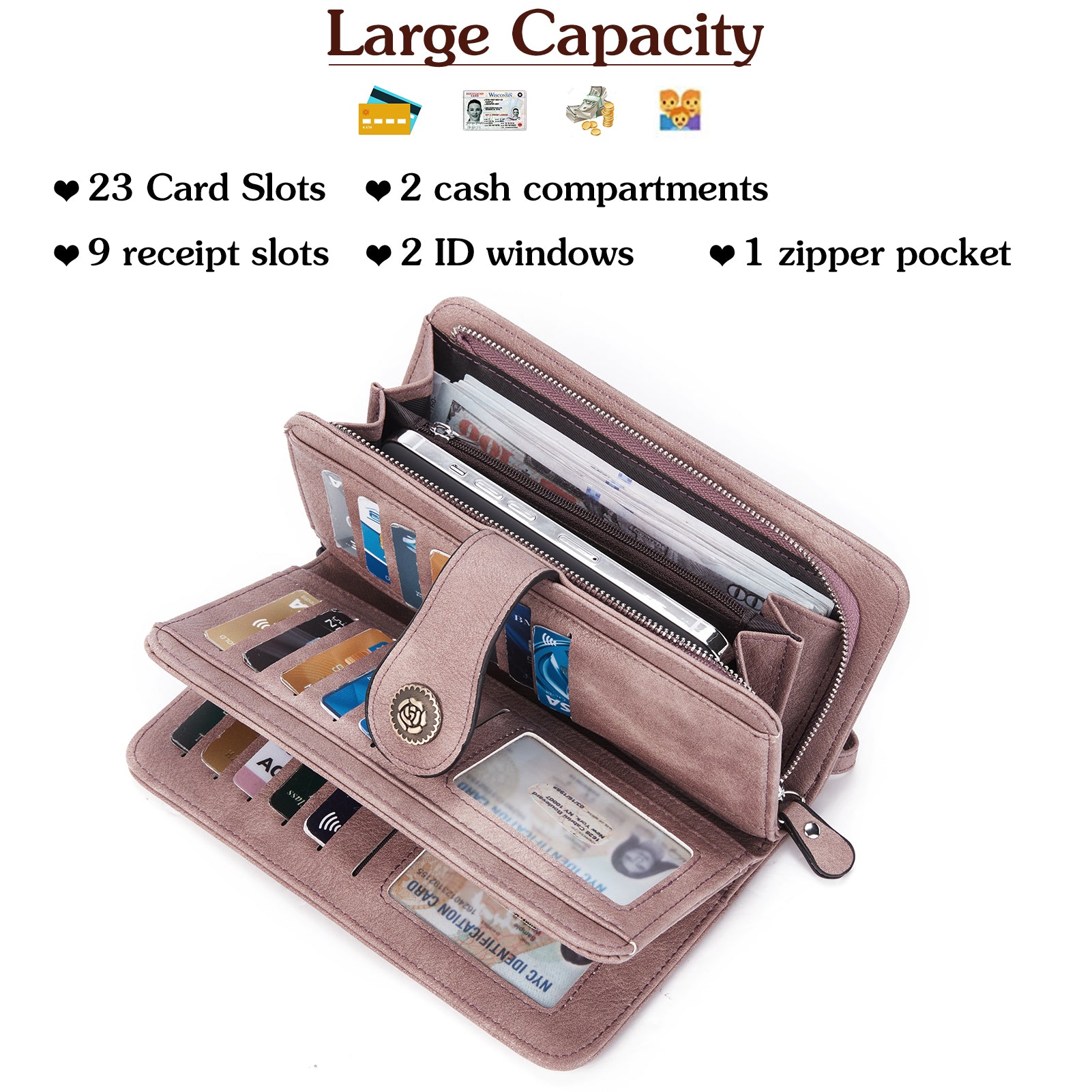 BOSTANTEN Women's Genuine Leather Wallet - Large Capacity RFID Blocking Wristlet Clutch Purse with Credit Card Slots | Perfect for Everyday Use, Travel & Business