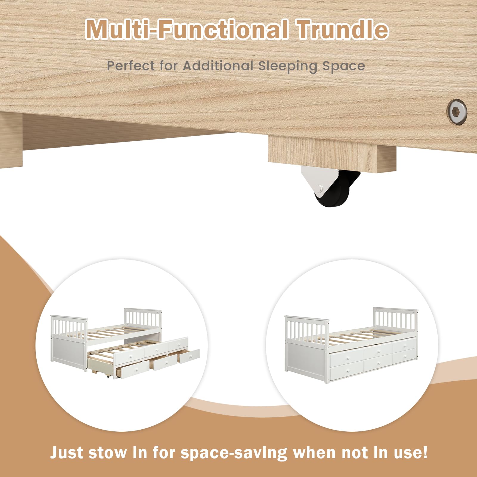 DORTALA Twin Size Trundle Bed with Storage Drawers - Wooden Daybed with Pull-Out Trundle, No Box Spring Needed, Modern Captains Bed for Kids, Teens & Adults - Perfect for Small Bedrooms, Guest Rooms & Studio Apartments (White)