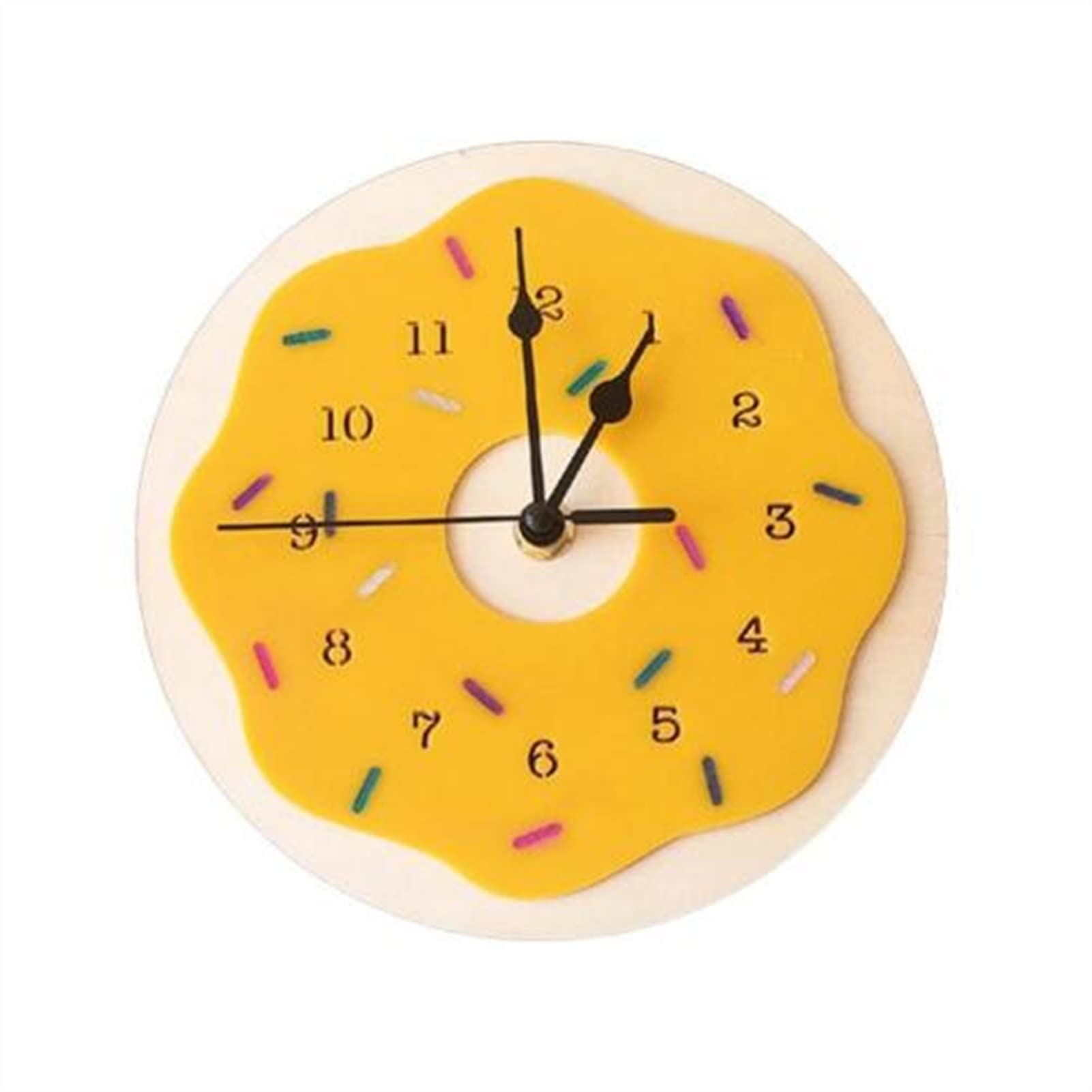 Nordic Style Doughnut Shaped Wooden Silent Wall Clock - Modern Minimalist Home Decor for Kids Bedroom, Kitchen, Living Room & Office | Battery Operated, No Ticking Sound (White)