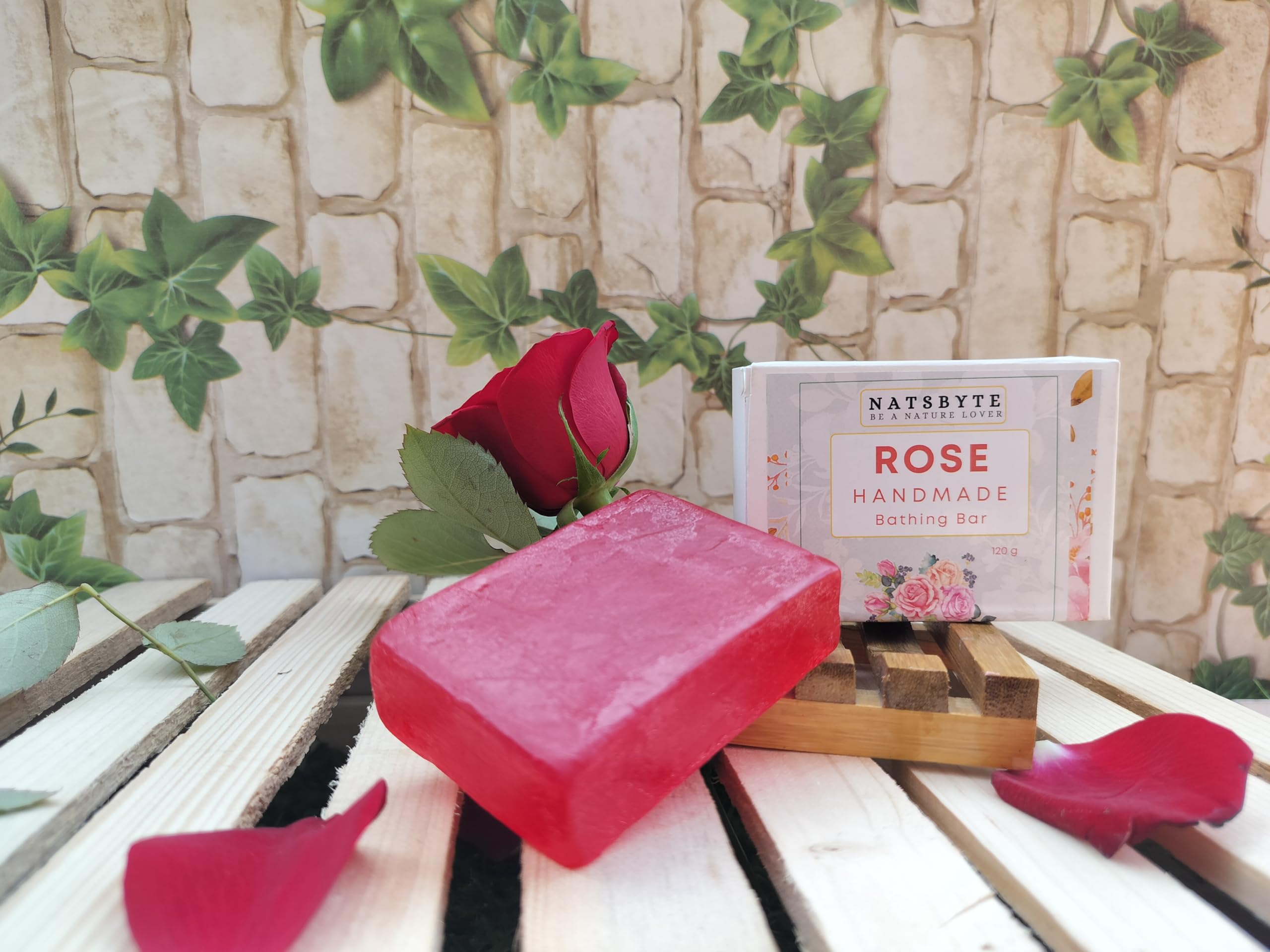 NATSBYTE Organic Rose Bath Soap - 100% Natural Handmade Chemical-Free Soap for Men & Women (3-Pack) | Gentle Cleansing for Sensitive Skin, Perfect for Daily Shower & Spa Relaxation