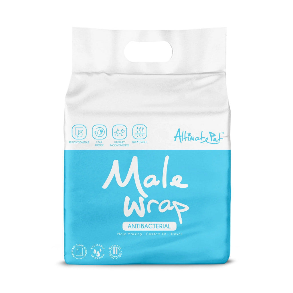 Ultimate Pet Antibacterial Disposable Male Wraps - 5 Sizes (Toy, Small, Medium, Large, Giant) - Highly Absorbent & Adjustable Strap for Dogs - Perfect for House Training, Incontinence & Travel