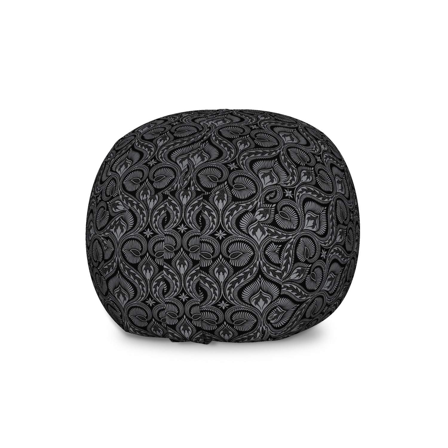 Ambesonne Renaissance Storage Toy Bag Chair - Large Washable Stuffed Animal Organizer with Victorian Damask & Boho Oriental Leaf Pattern, Black & Grey - Perfect for Kids' Room, Nursery, or Playroom Storage