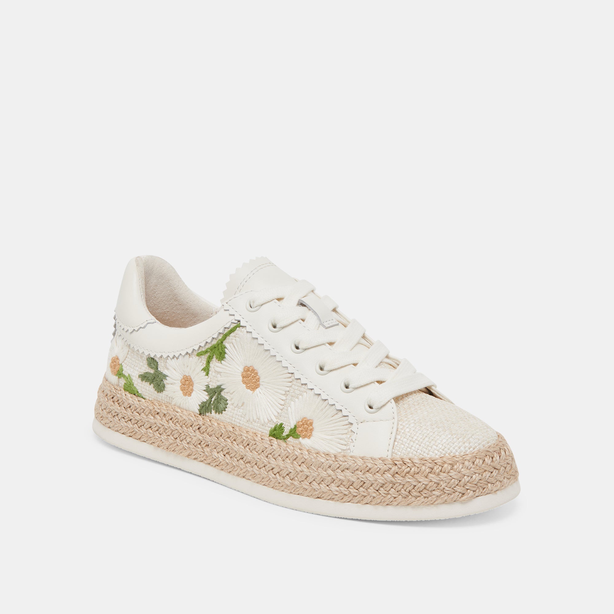 AZALIA Women's White Floral Raffia Sneakers - Comfortable Casual Shoes for Summer, Beach, and Outdoor Activities