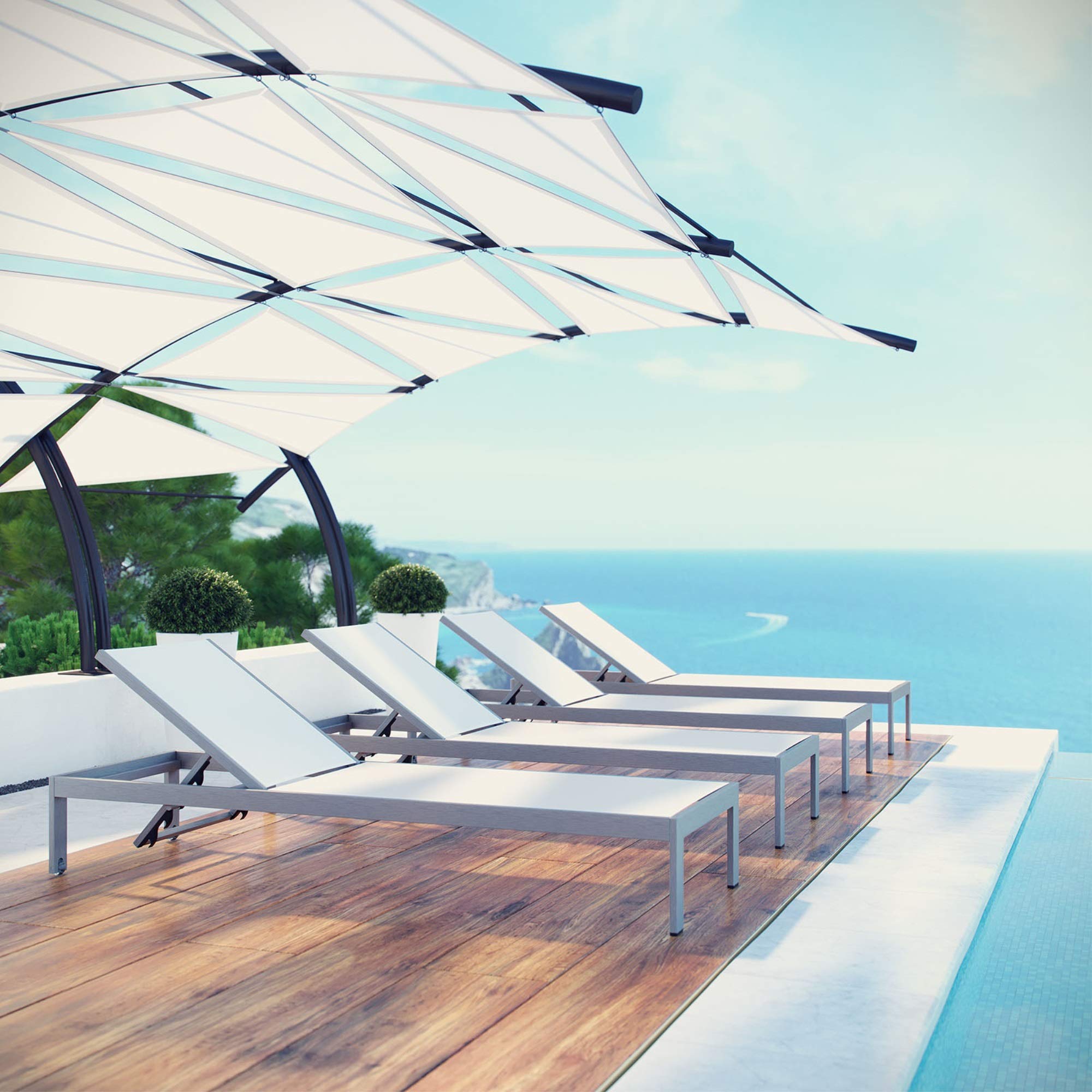 Shore Outdoor Patio Chaise Lounge Set - 4-Piece Aluminum Frame Chaise Lounge Chairs with Clear Wheels & Non-Marking Foot Caps - Modern Patio Furniture for Poolside, Backyard, Garden Relaxation