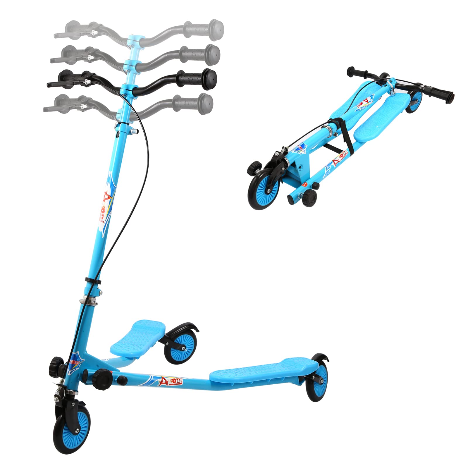 AODI 3-Wheel Kids Drifting Wiggle Scooter - Adjustable Height & Foldable Kick Scooter for Boys & Girls Ages 5-12 | Outdoor Play, Backyard Fun, Park Rides, Neighborhood Cruising