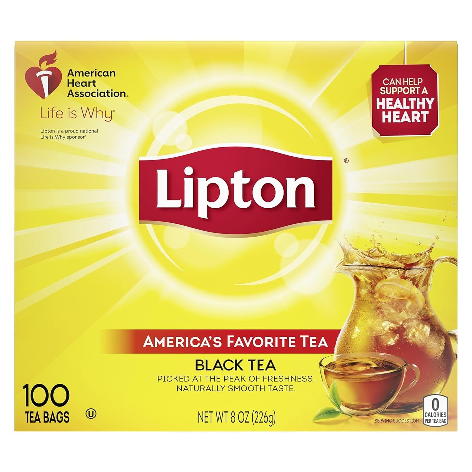 Lipton Regular Black Tea Bags - 100 Count Box (291 Tea Bags) | Premium Quality Tea for Daily Brewing, Iced Tea & Office Use
