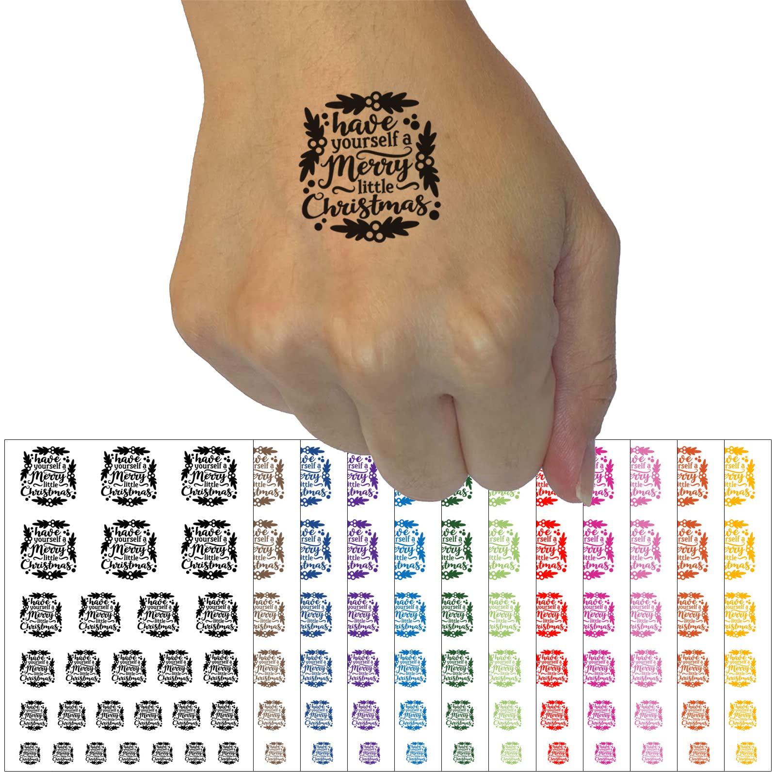 Waterproof Merry Little Christmas Temporary Tattoos - Black Fake Body Art Set (1 Sheet) | Holiday Party, Gift Exchange & Festive Seasonal Decor