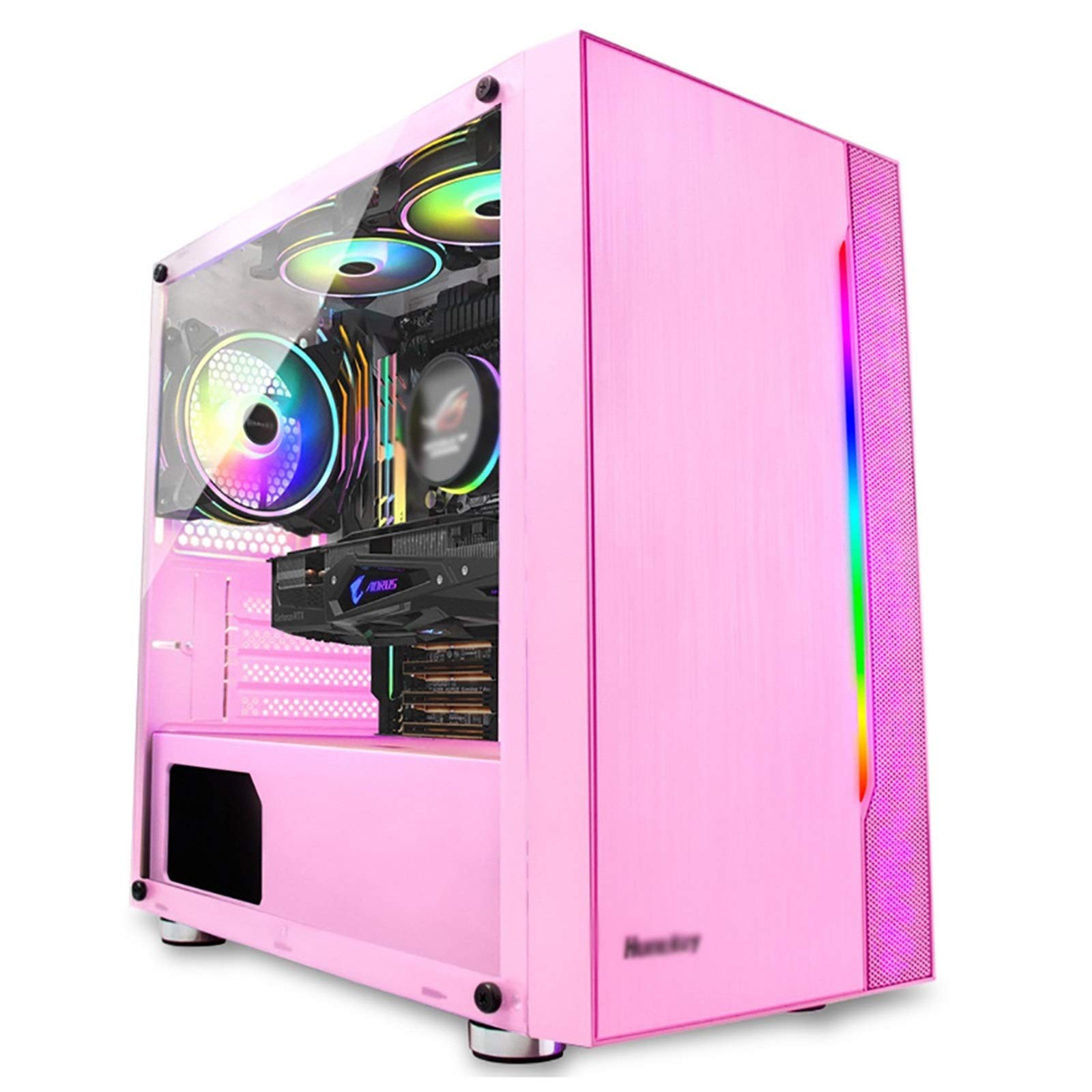 Pink Mid-Tower ATX Computer Case with Tempered Glass Panel, USB 3.0 Ports & 8 Fan Positions - Supports Water Cooling for Gaming PC Builds & Custom Desktop Setups