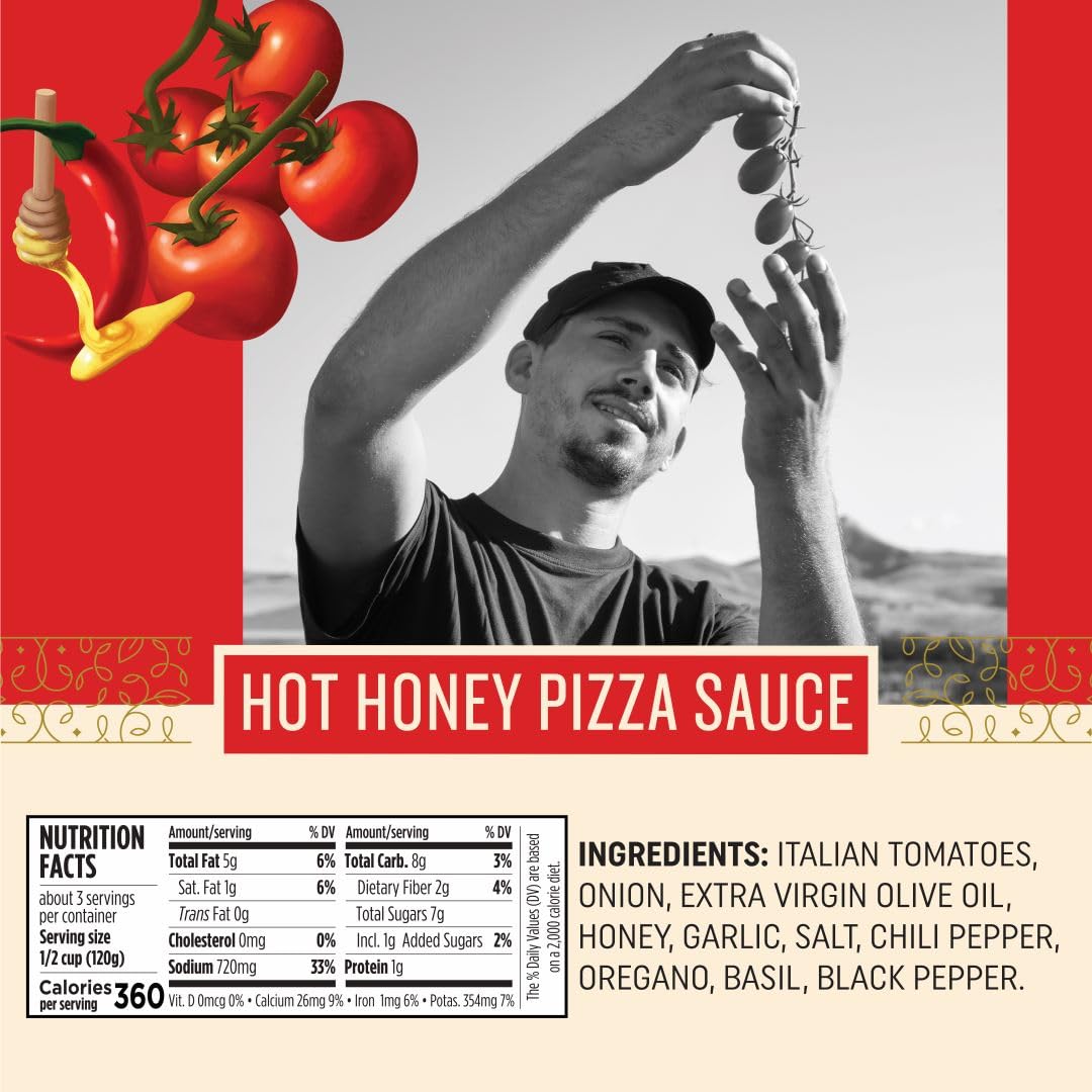 Botticelli Hot Honey Pizza Sauce - Spicy & Sweet Gourmet Topping (2 Pack, 12.3 Oz Jars) - Perfect for Homemade Pizzas, Wings & Charcuterie Boards