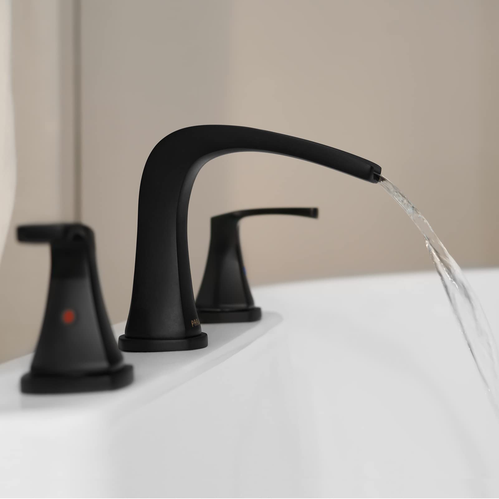PARLOS 2-Handle Widespread Waterfall Roman Bathtub Faucet with Valve - Matte Black Tub Filler (Model 1434204) for Luxury Bathroom & Spa Renovation