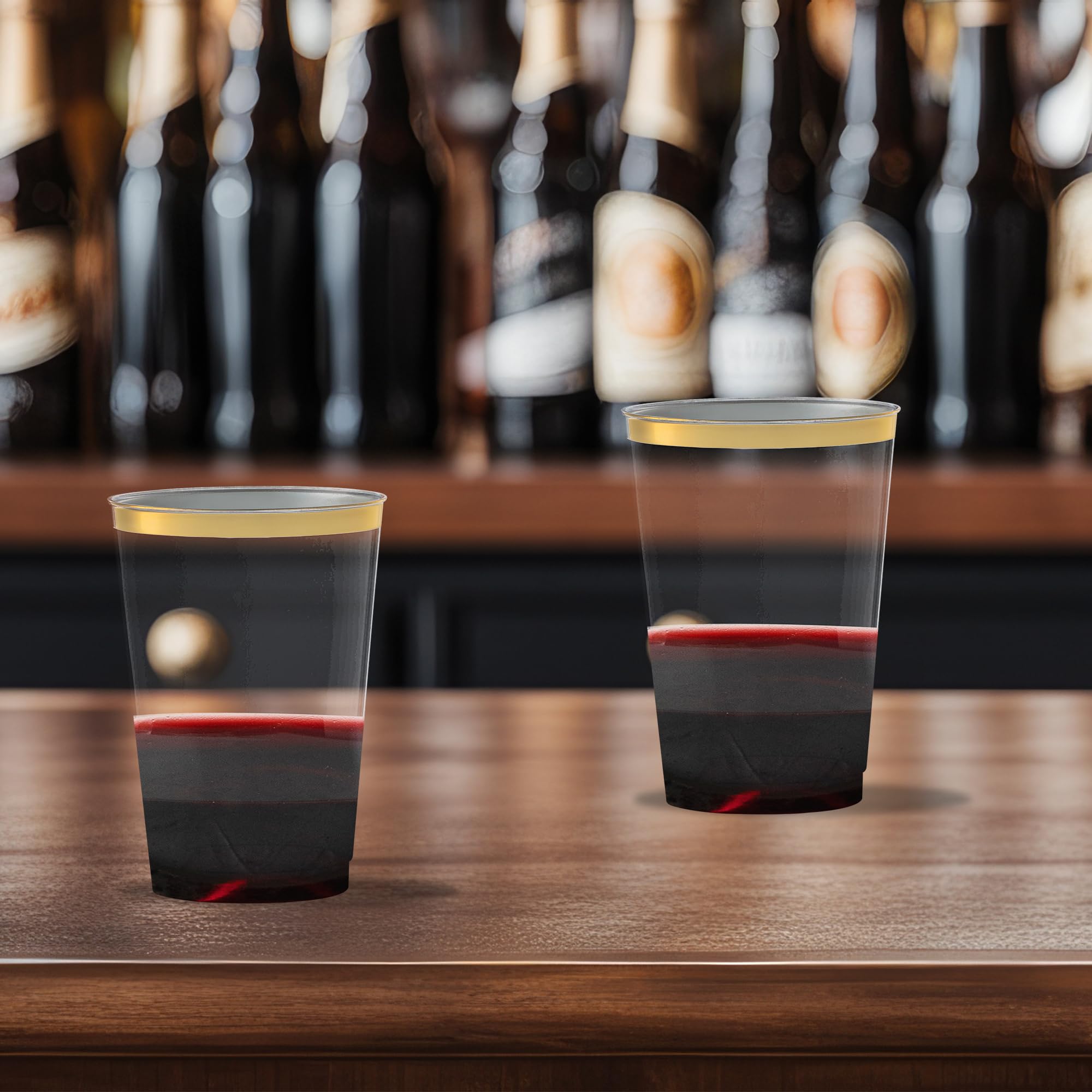Smarty Had A Party 12 oz Clear Disposable Plastic Cups with Gold Rim – 240 Pack of Elegant Tumbler Cups for Cocktails, Iced Coffee, Party Drinks & Events – Perfect for Weddings, Birthday Parties, and Office Gatherings