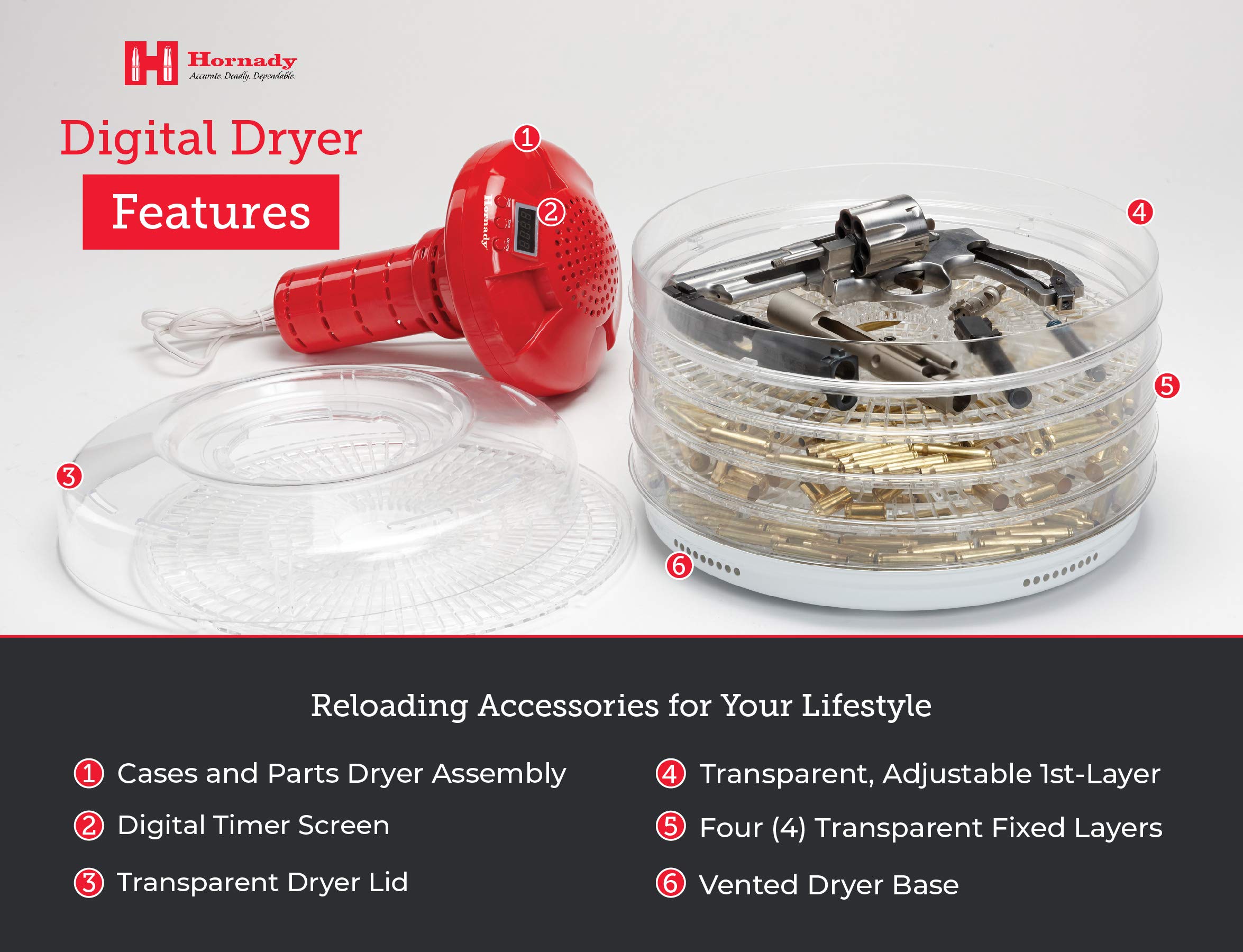 Hornady Digital Case and Parts Dryer – Fast Drying for Gun Cases & Accessories – 5 Adjustable Trays for Small & Large Parts – Digital Timer & Temperature Control – Perfect for Firearm Cleaning & Maintenance – Model 053311