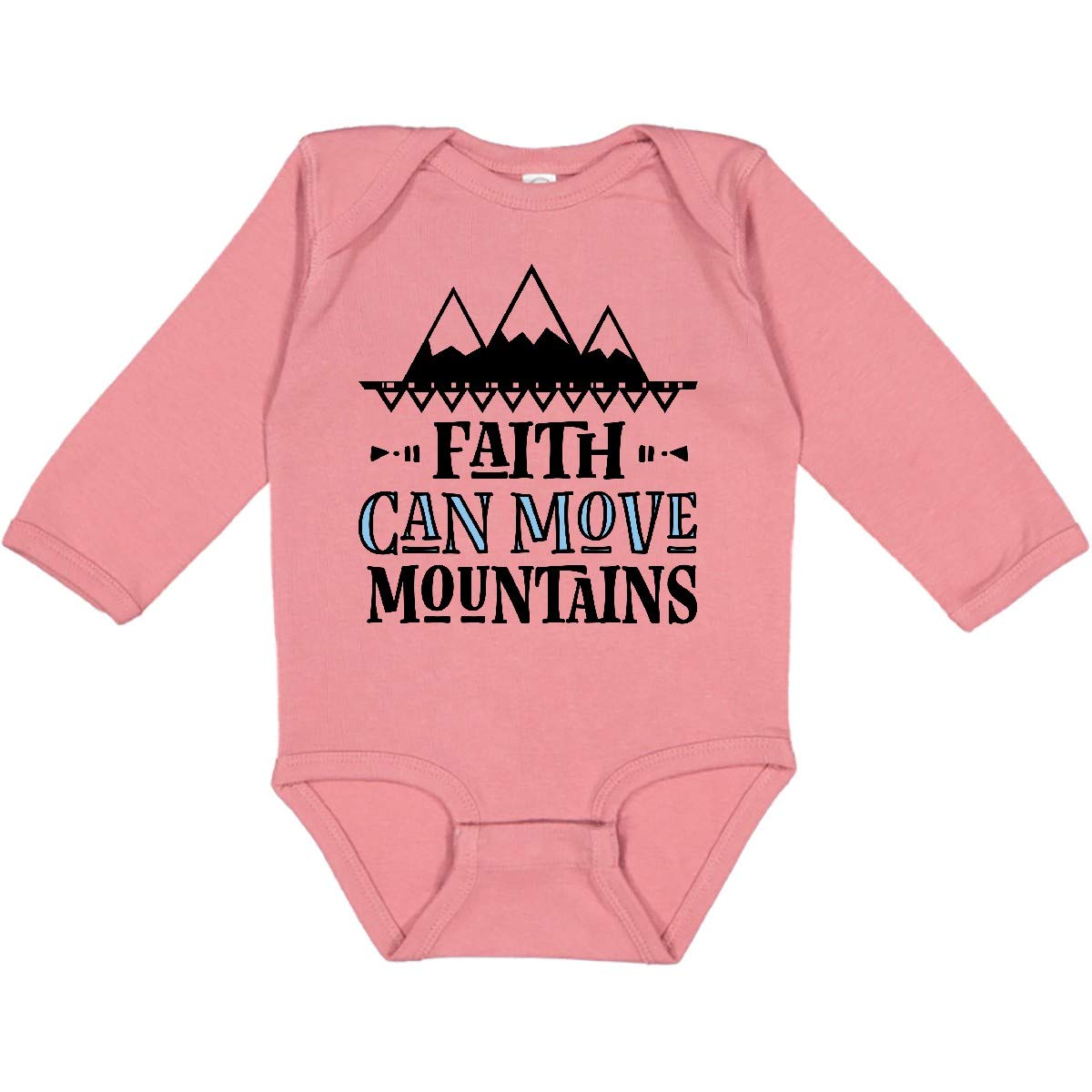 Inktastic Faith Can Move Mountains Long Sleeve Baby Bodysuit - Inspirational Christian Outfit for Church, Baptism & Family Photos