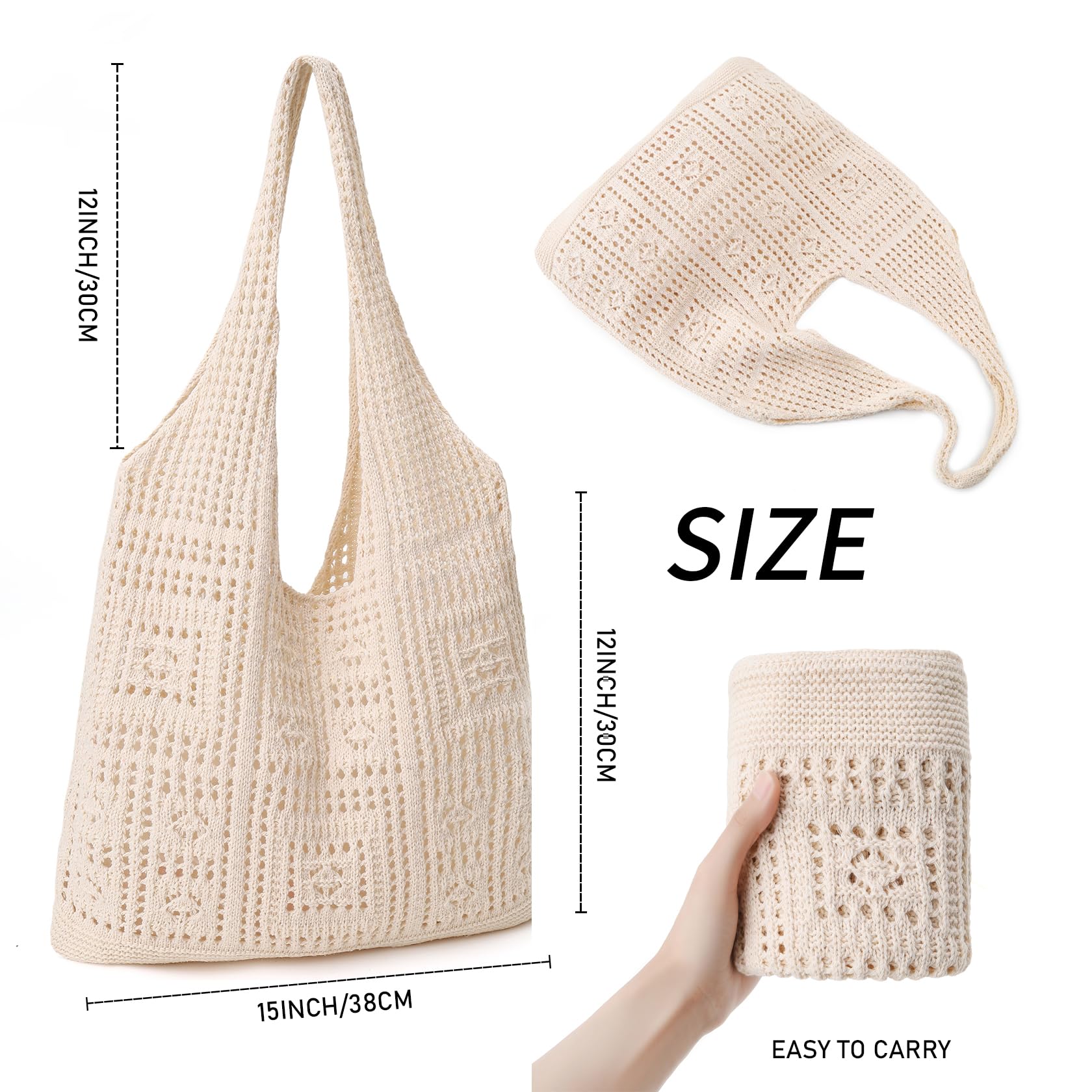 Stylish Large Knitted Shoulder Tote Bag - Crochet Beach Bag for Women | Boho Hobo Handbag | Perfect for Summer Outings, Beach Trips & Shopping