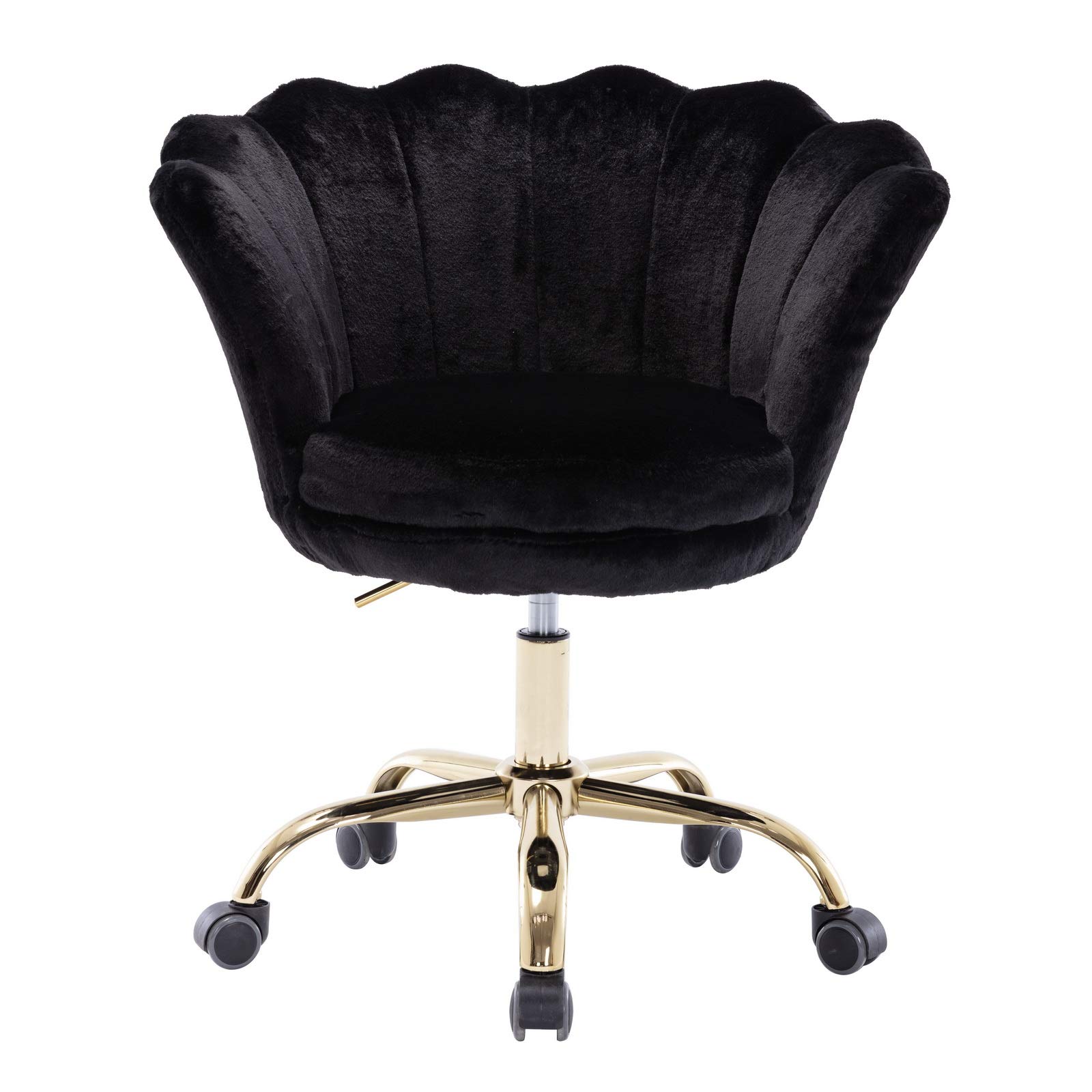 Fluffy Faux Fur Black Desk Chair - Adjustable Rolling Swivel Office Chair with Wheels for Home, Bedroom & Study Room - Perfect for Teens and Adults Working or Gaming