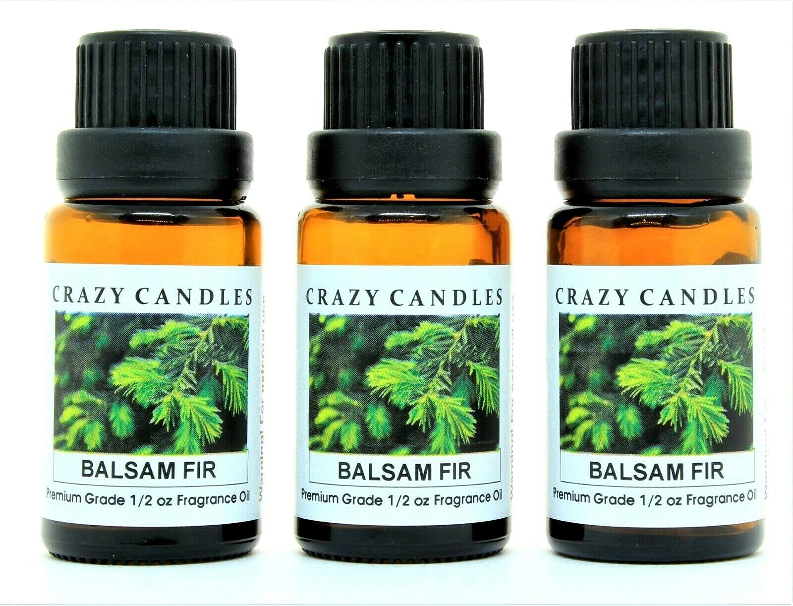 Premium Balsam Fir Scented Fragrance Oil - 3 Pack (1/2 FL Oz/15ml Each) - Aromatherapy, Candle Making & Home Fragrance by Crazy Candles - Perfect for Diffusers, Soaps & DIY Crafts