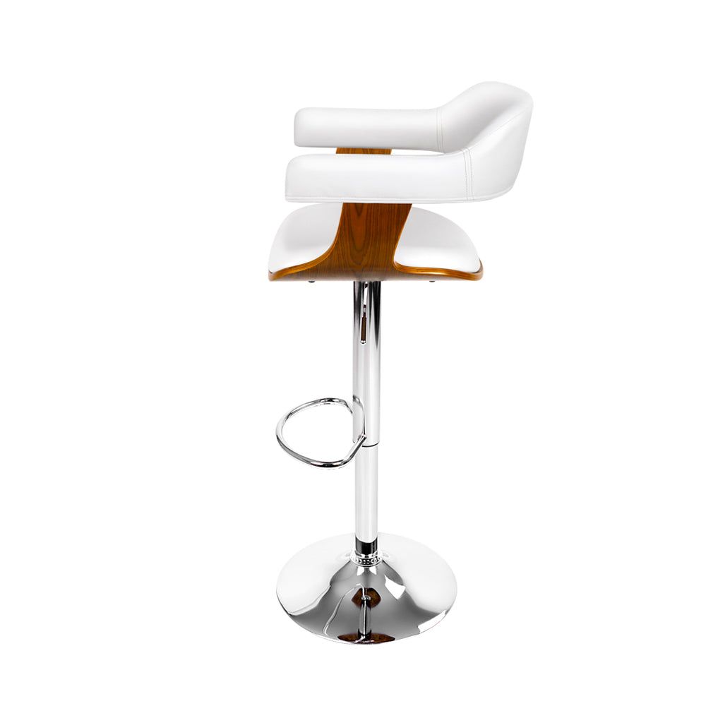 Adjustable White Leather Bar Stools with Armrests and Gas Lift - Perfect for Kitchen Islands, Home Bars, and Dining Areas