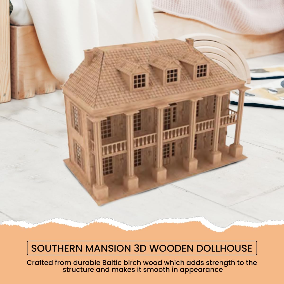 3D Wooden Puzzle DIY Doll House Kit - Historic Southern USA Tiny House Model - Premium Baltic Birch Wood Craft Kit for Family, School & Hobby | Perfect for Home Decor, Educational Projects & Creative Gifts