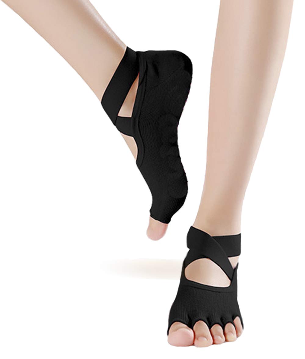 Toeless Non Slip Yoga Socks for Women - Cross Belt Sticky Non Skid Grip Socks for Pilates, Barre, Dance, Workout - Ideal for Home Gym, Studio Fitness & Hot Yoga